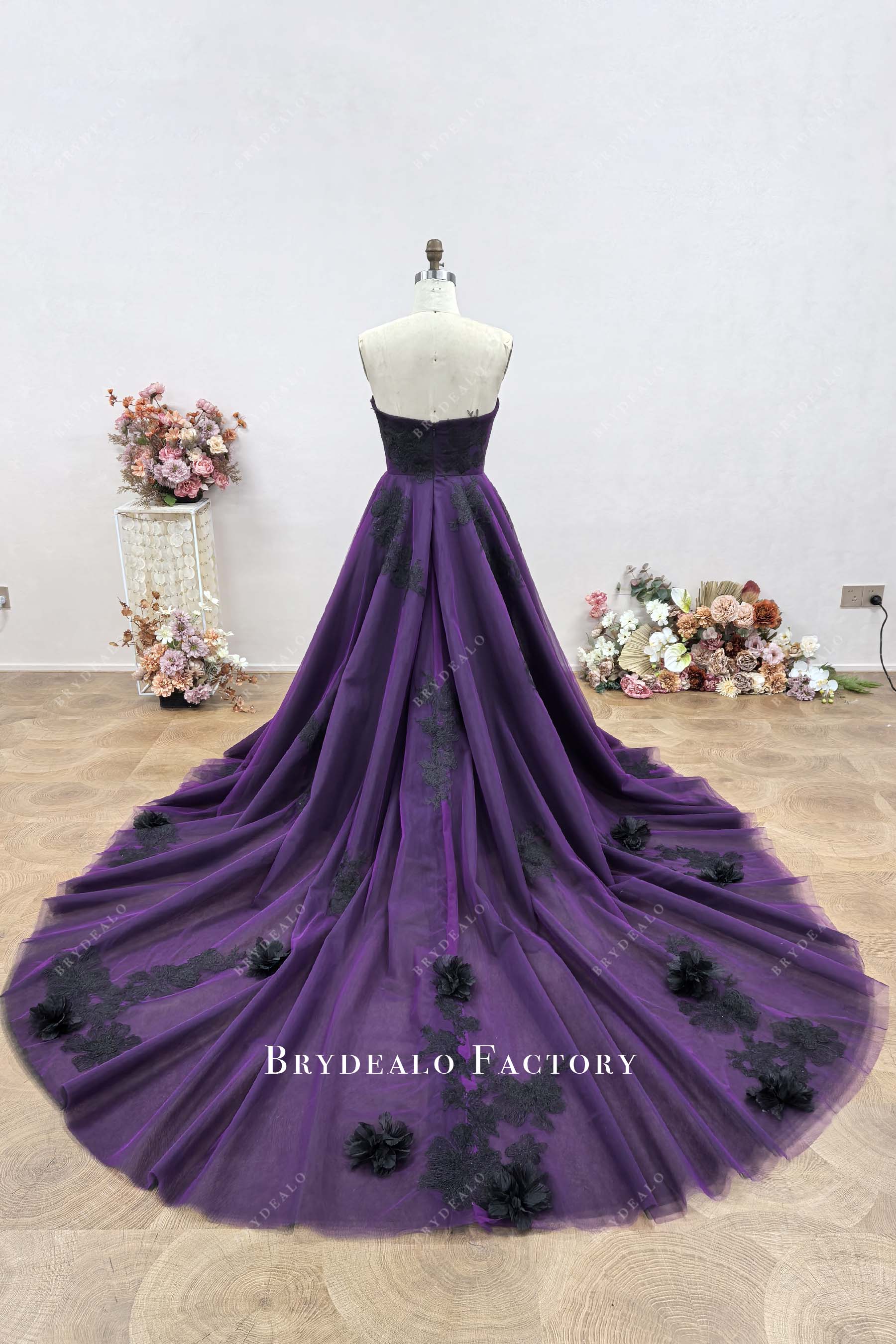 chapel train A-line colored wedding dress