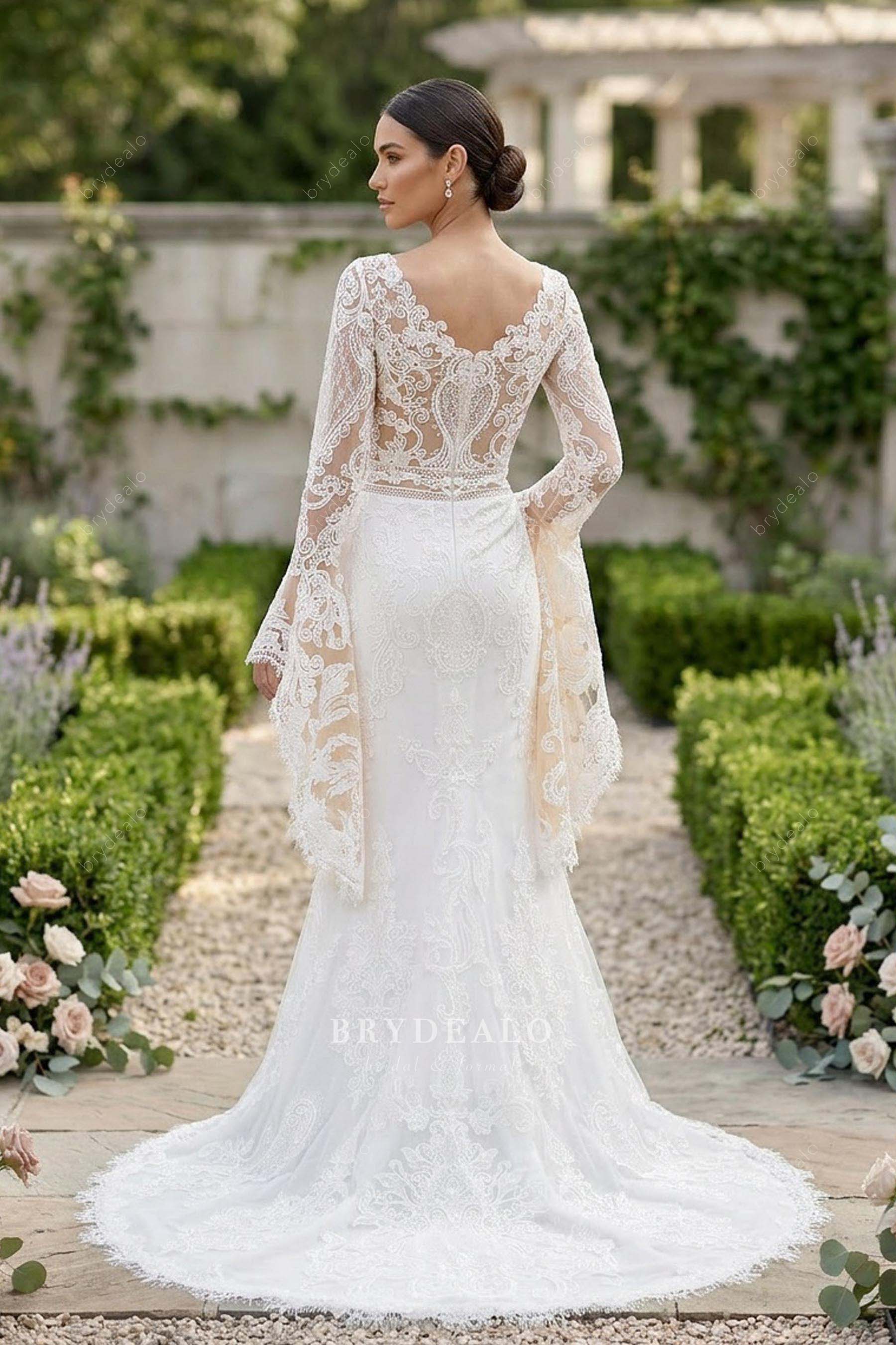chapel train lace bobo wedding dress