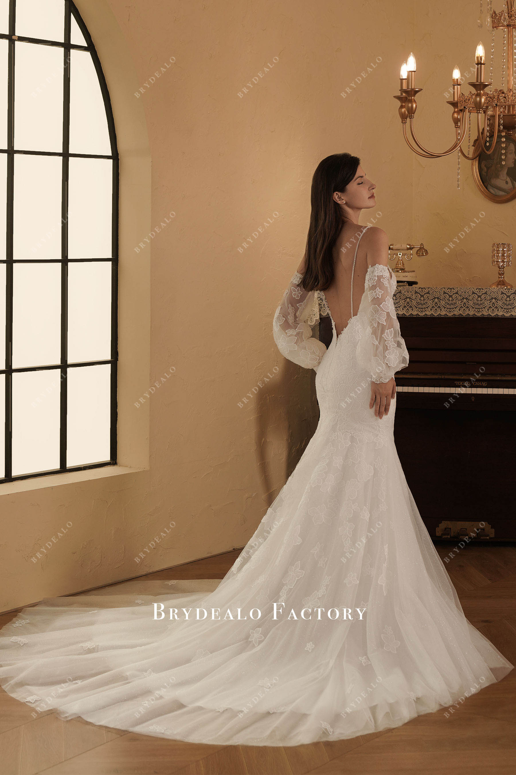 chapel train lace mermaid wedding dress