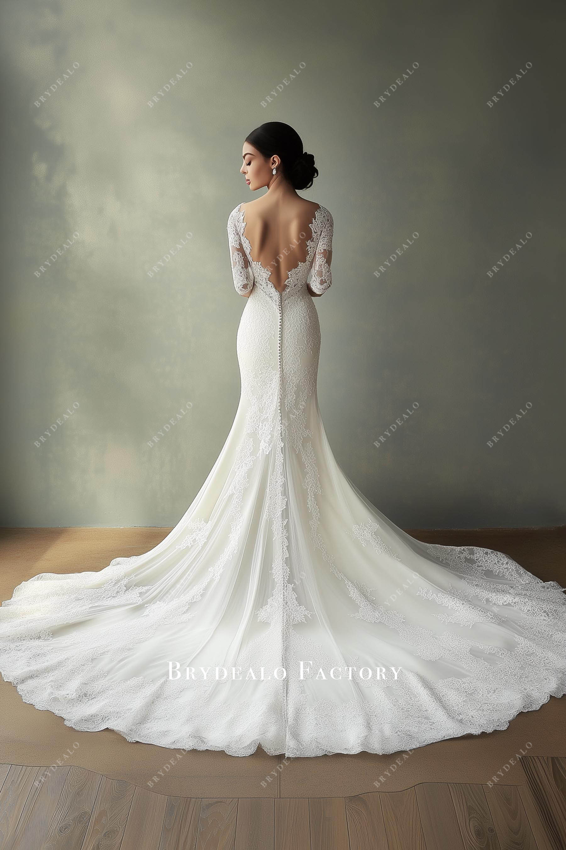 chapel train lace mermaid wedding gown