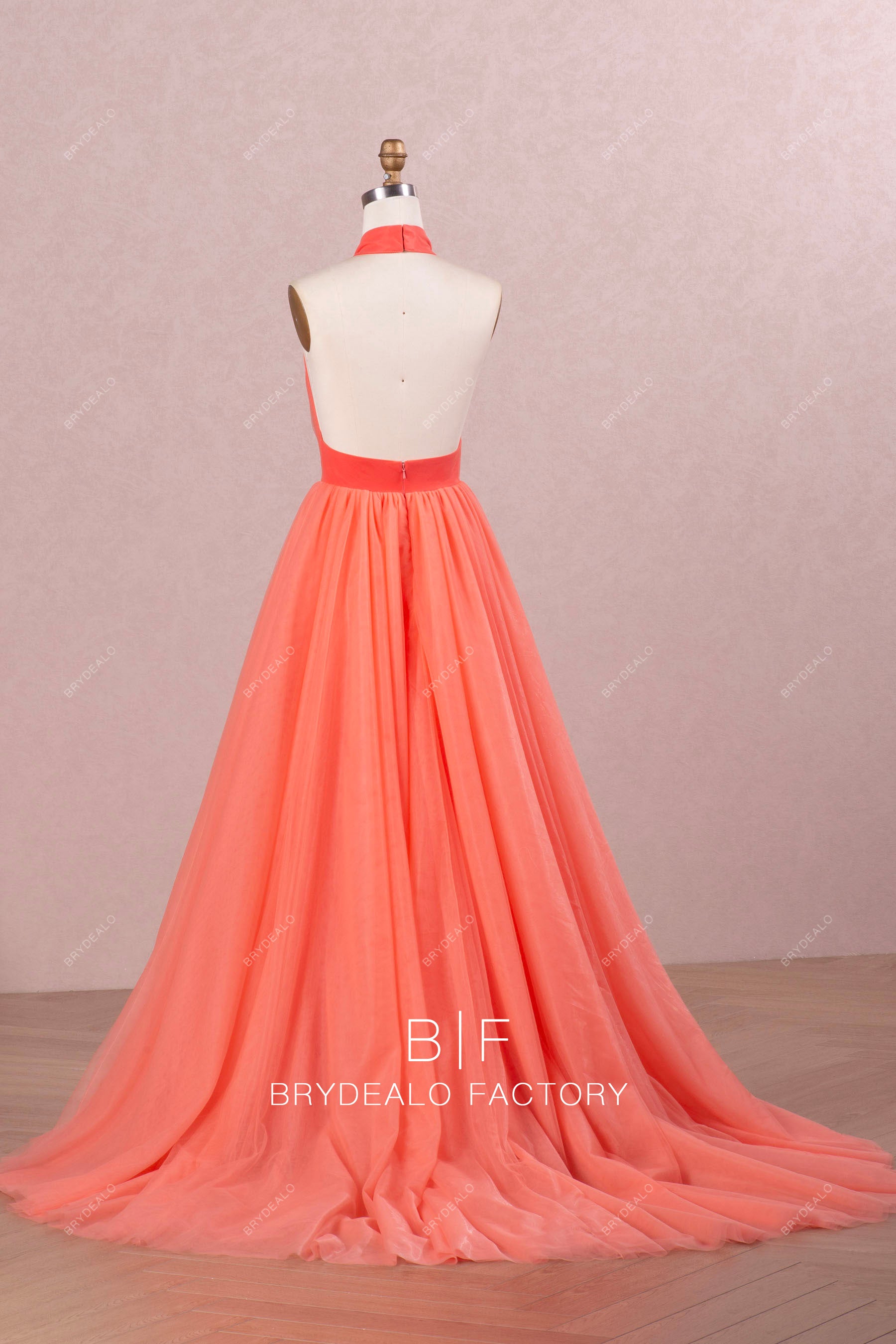 chapel train tulle prom dress