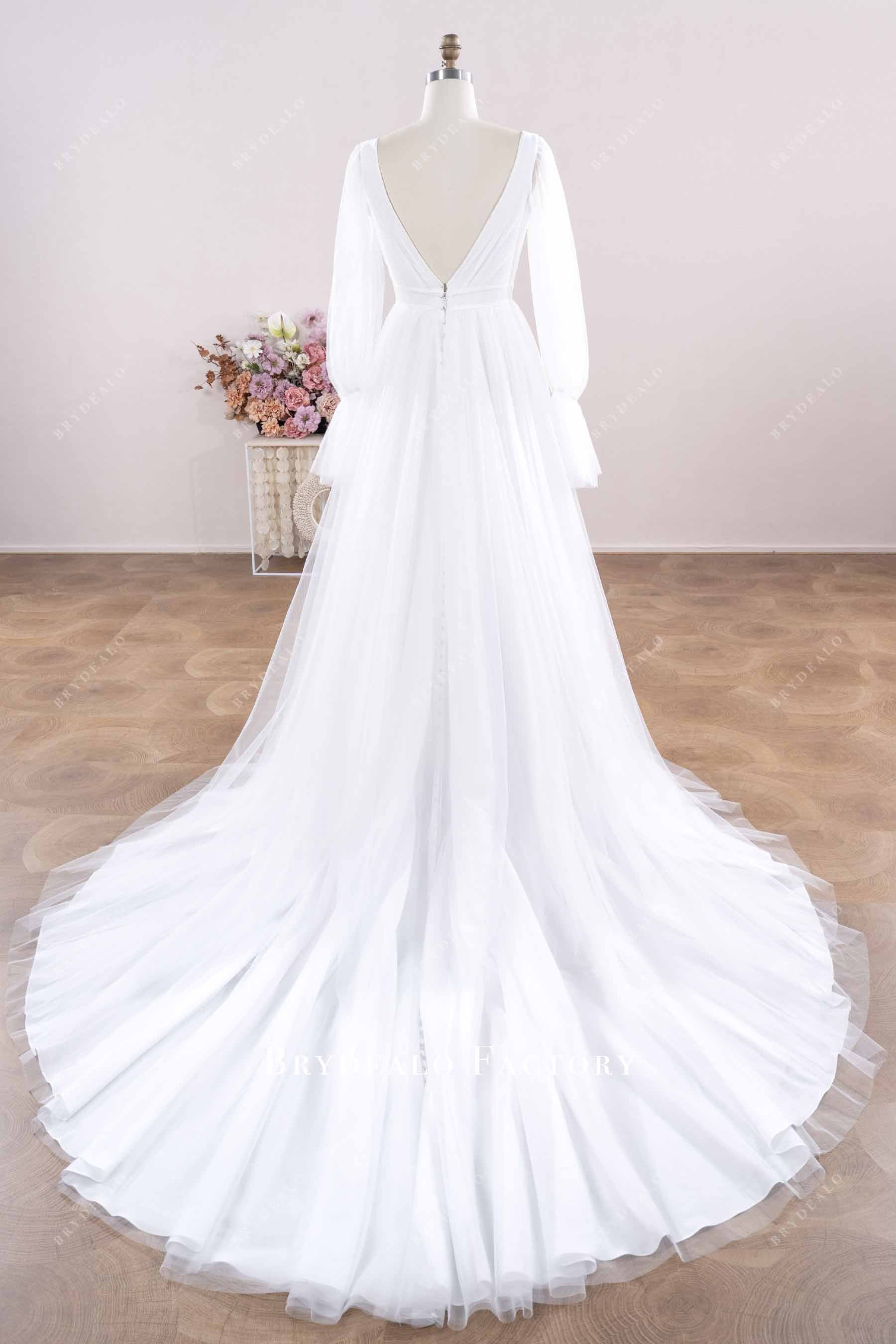 chapel train tulle wedding dress