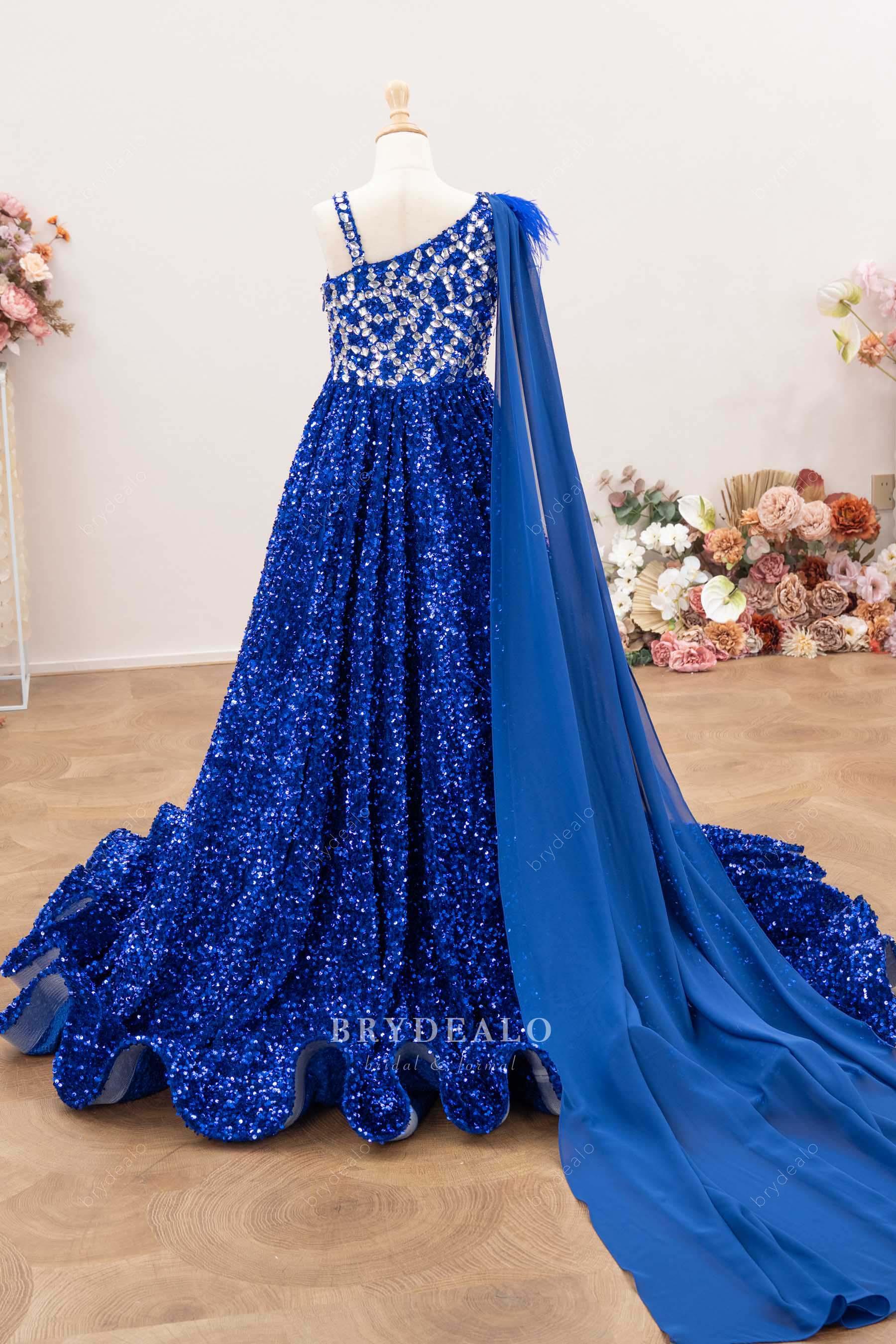 chiffon shoulder veil kids pageant dress