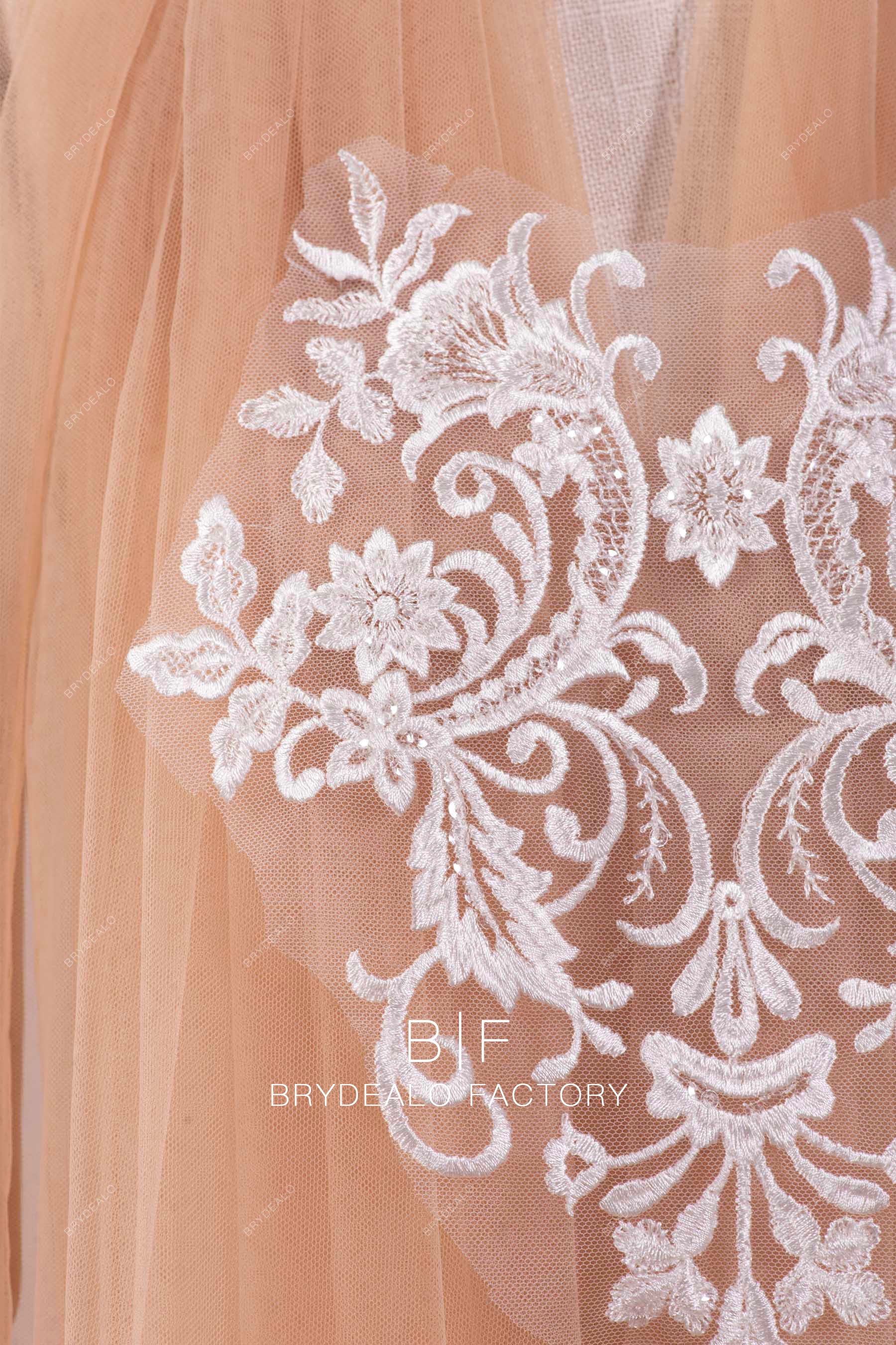 Shimmery Symmetric Embroidered Totem Motif Bridal Lace Applique