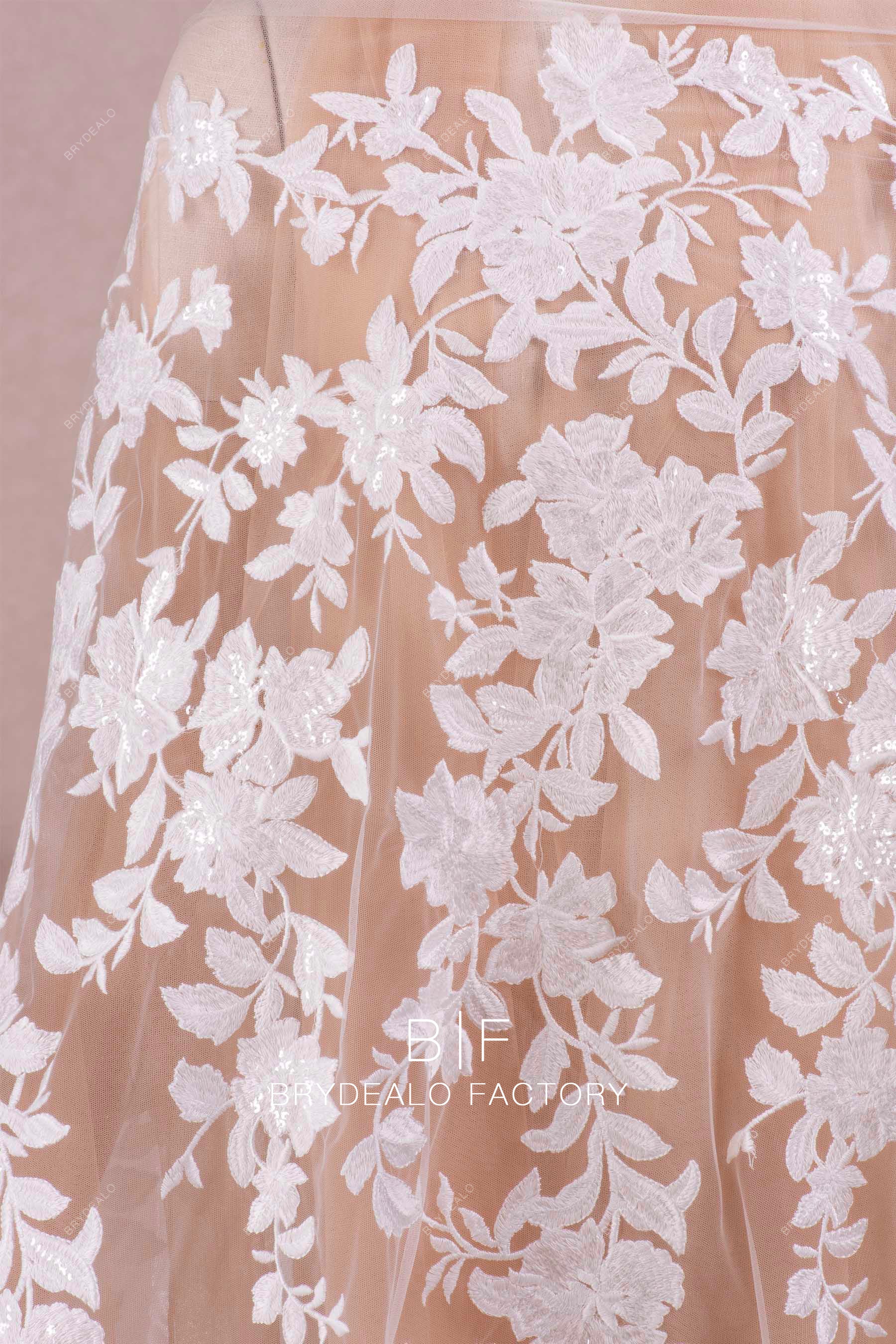 clear sequin flower lace fabric
