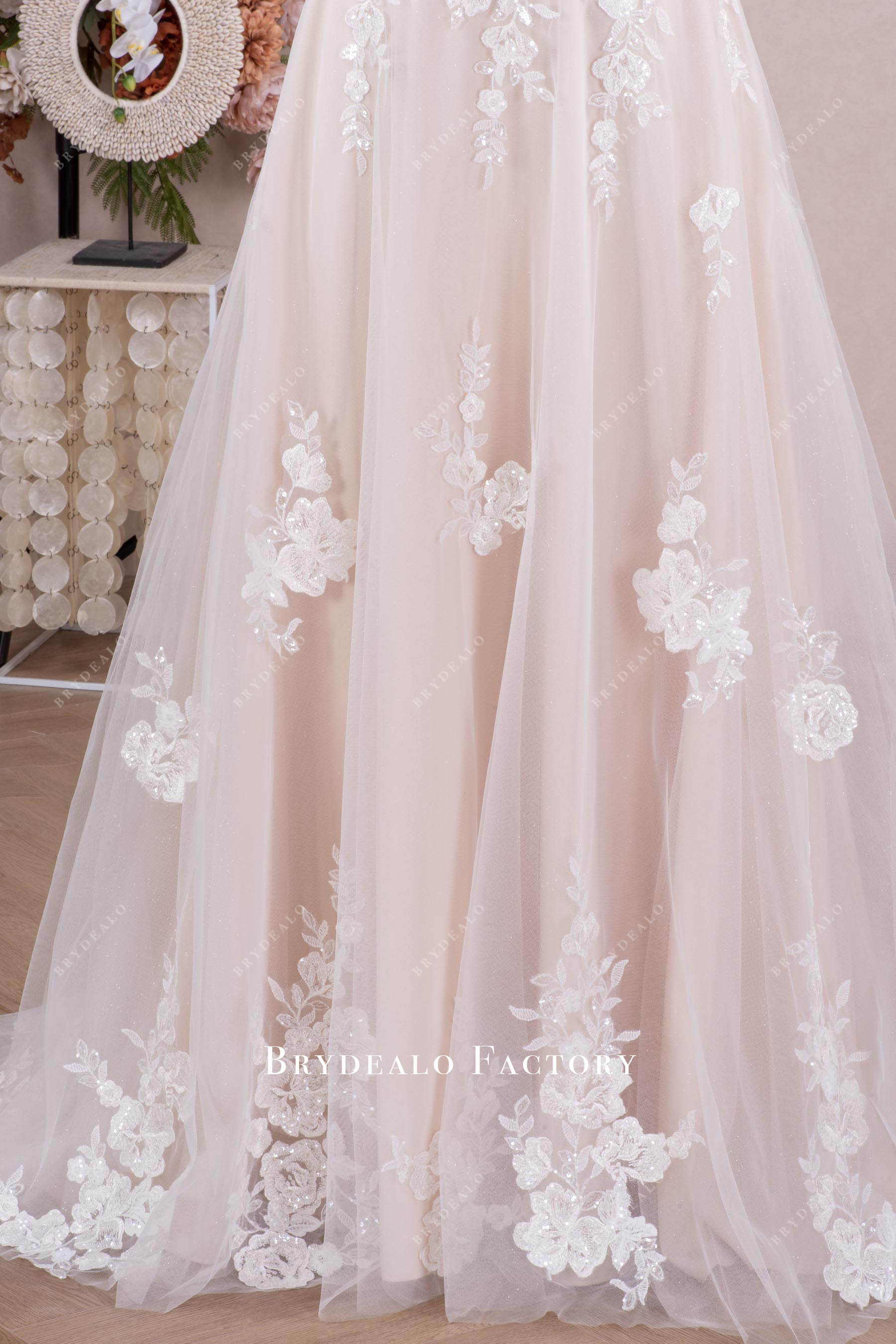 clear sequin lace Aline wedding dress