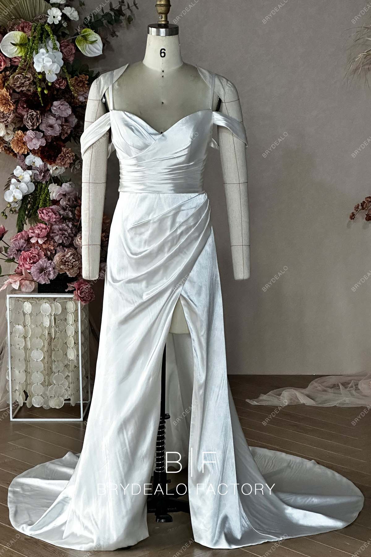 Private Label Charmeuse Cold Shoulder Wedding Dress