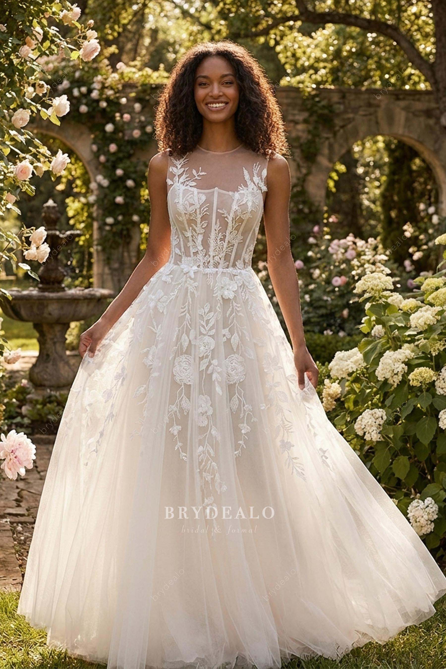cording floral lace romantic wedding dress
