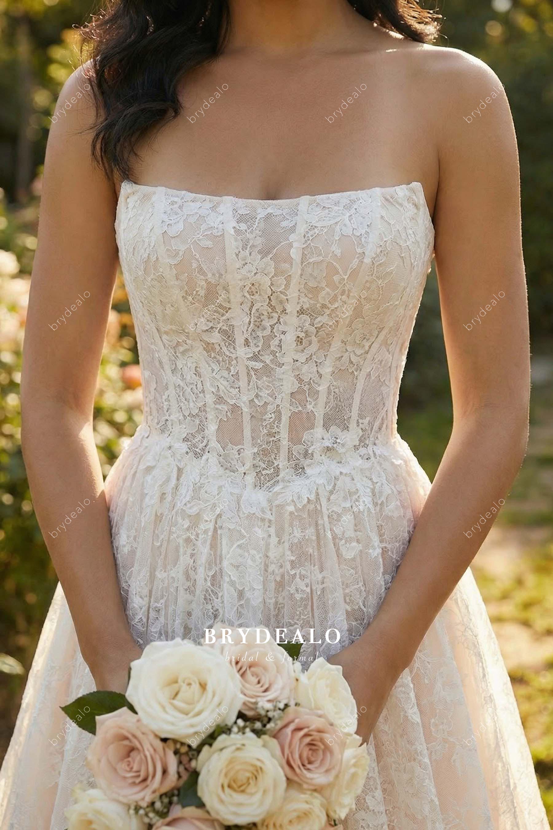corset scoop lace wedding dress
