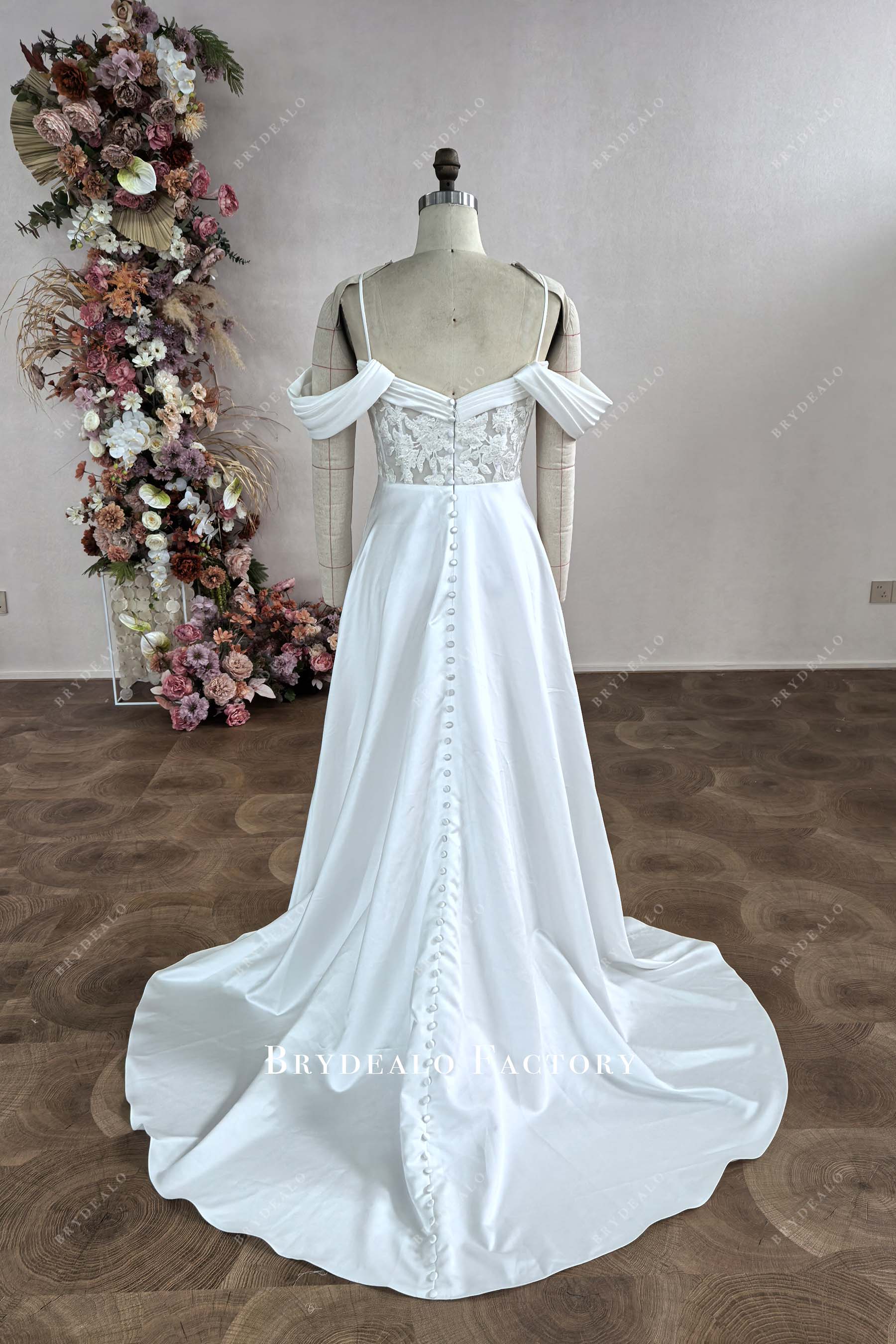 court train A-line cold shoulder wedding dress