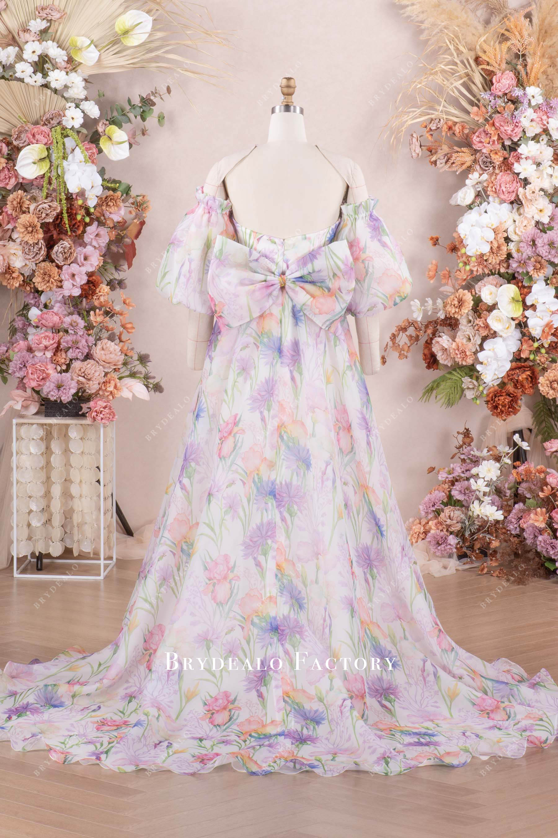 court train floral organza wedding dress