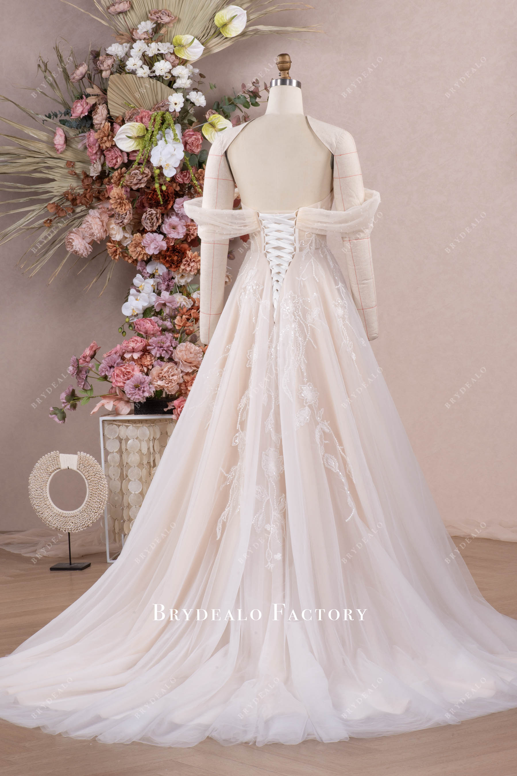 court train lace tulle bridal gown