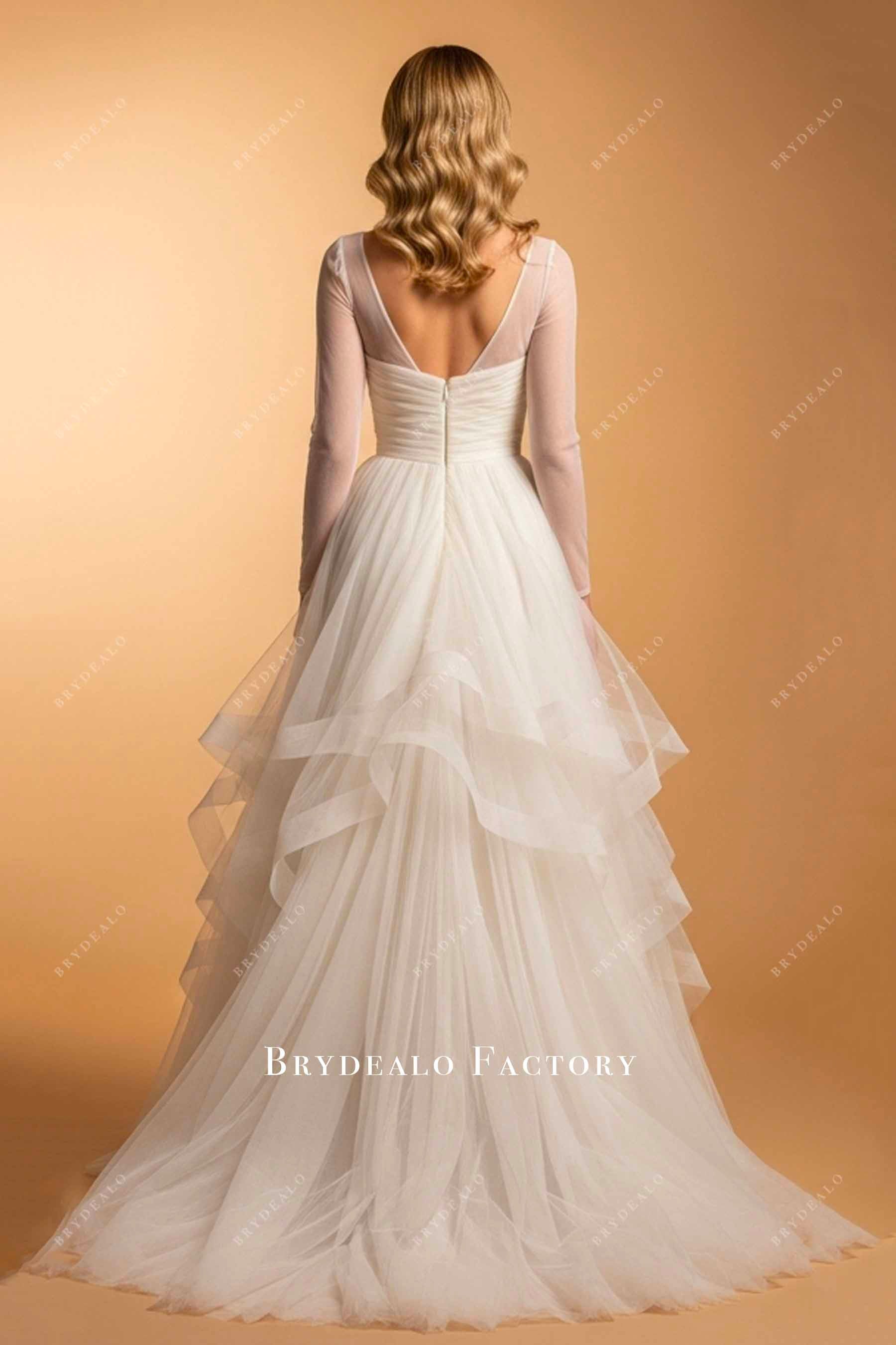 court train ruffled tulle Aline wedding gown 