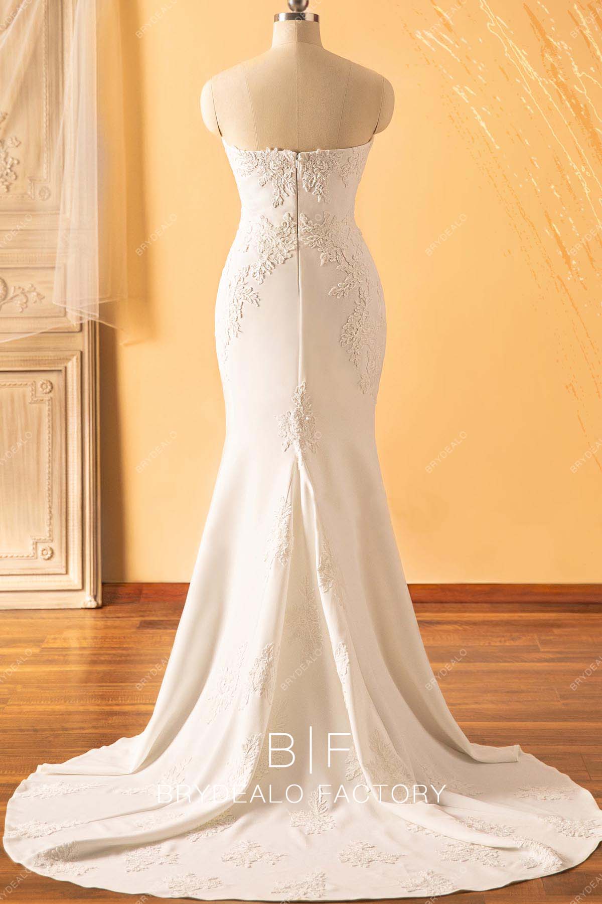 court train strapless fit and flare wedding dress