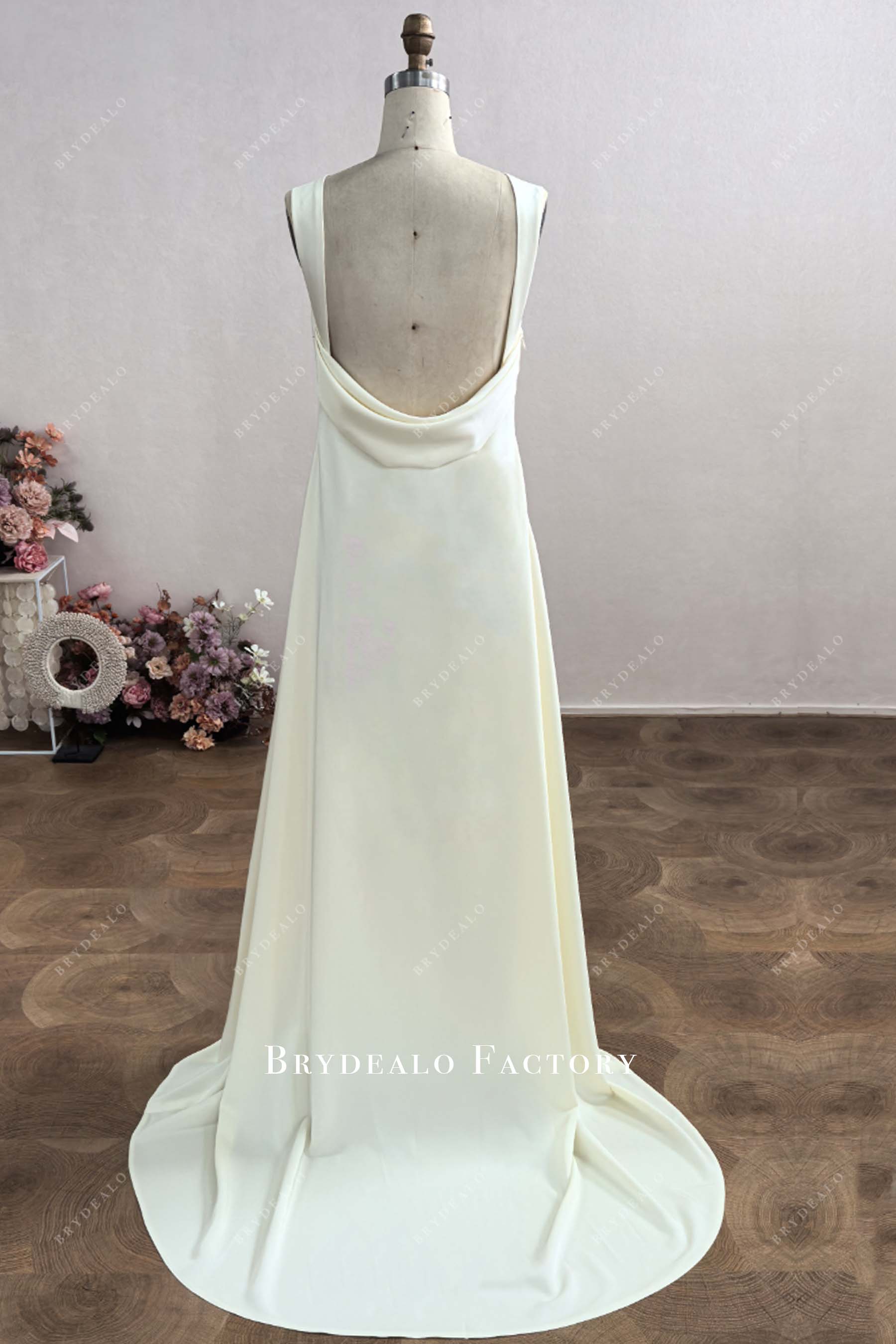 cowl back satin wedding dress