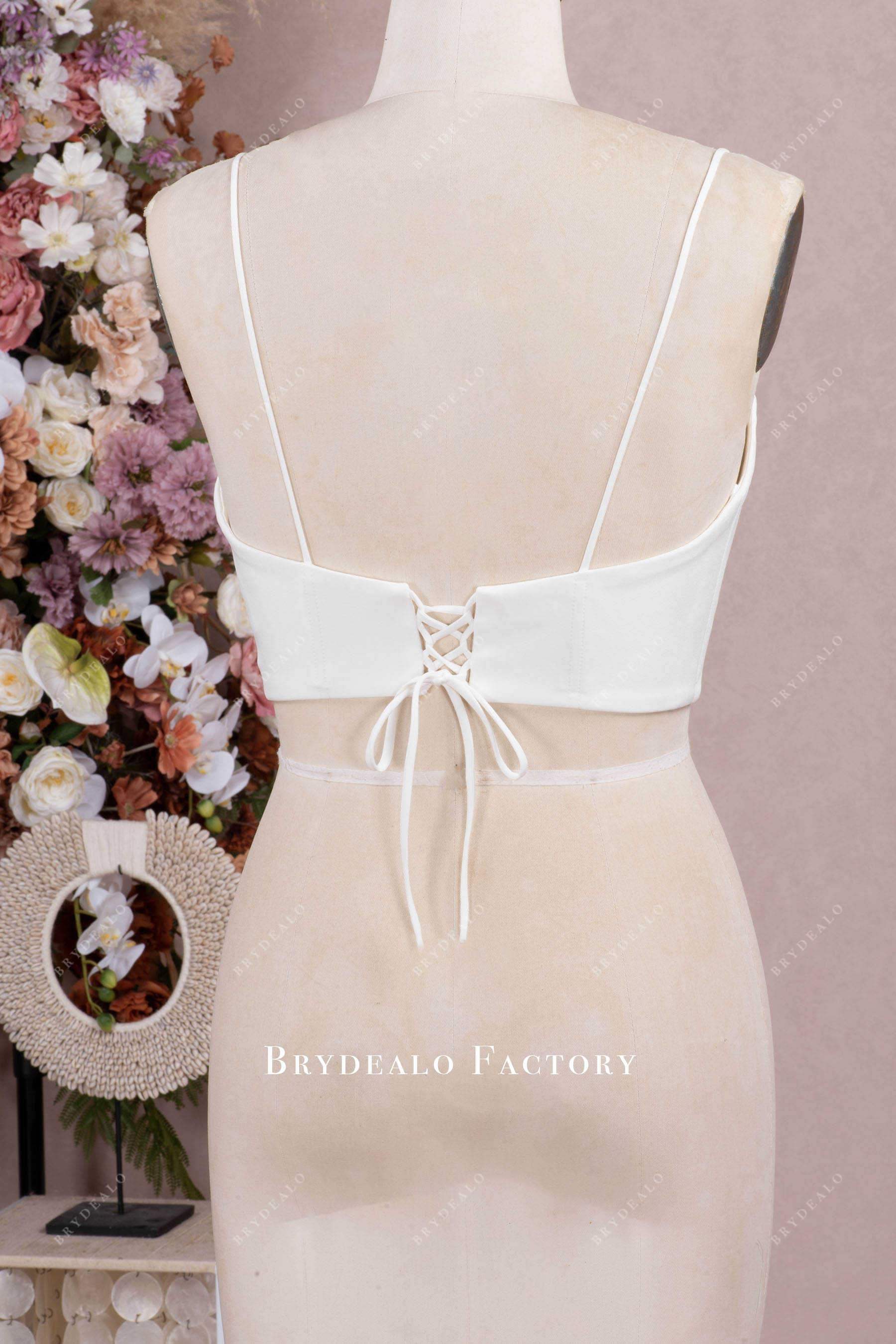 crepe lace up back bridal crop top