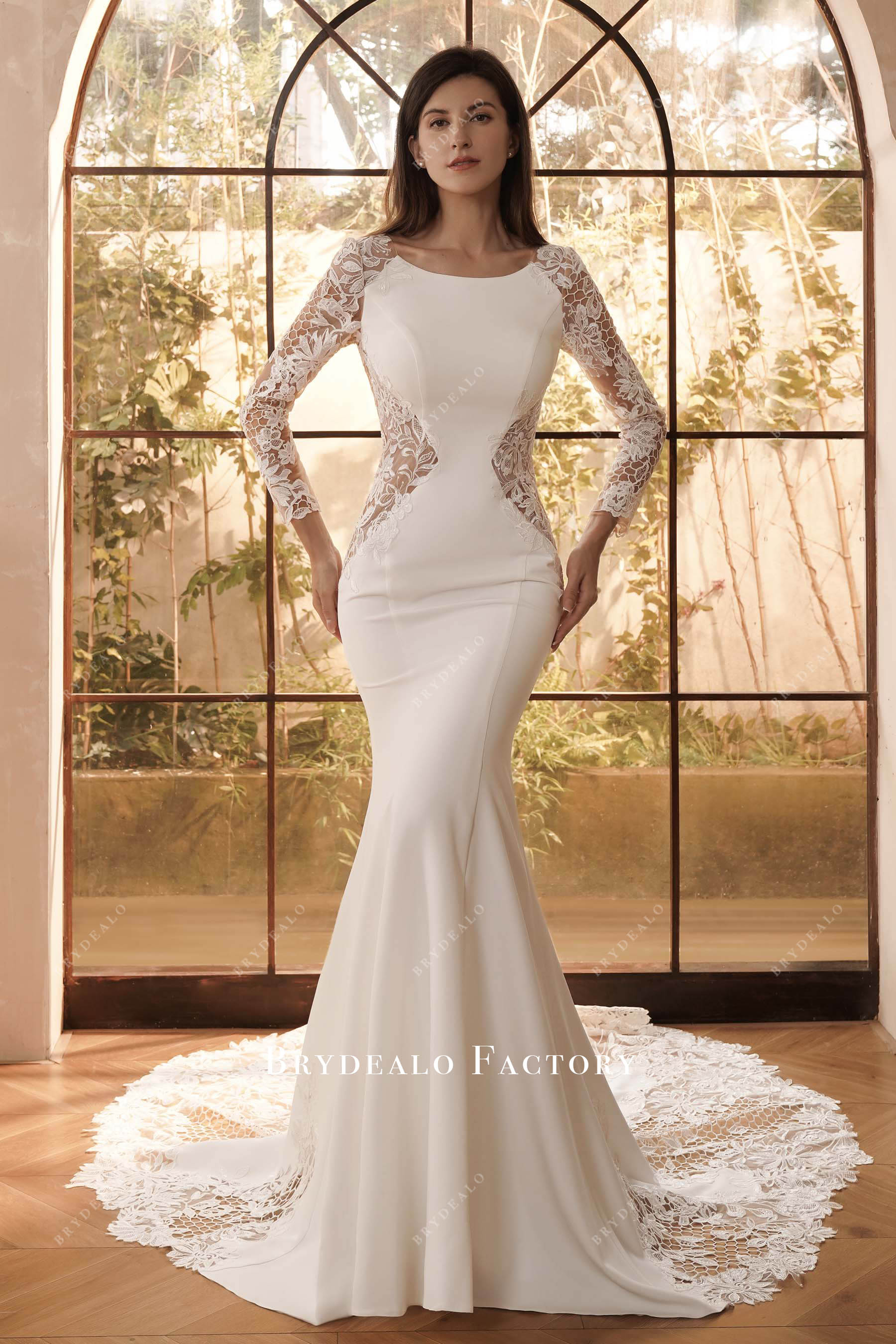 crepe mermaid waist cutout wedding dress