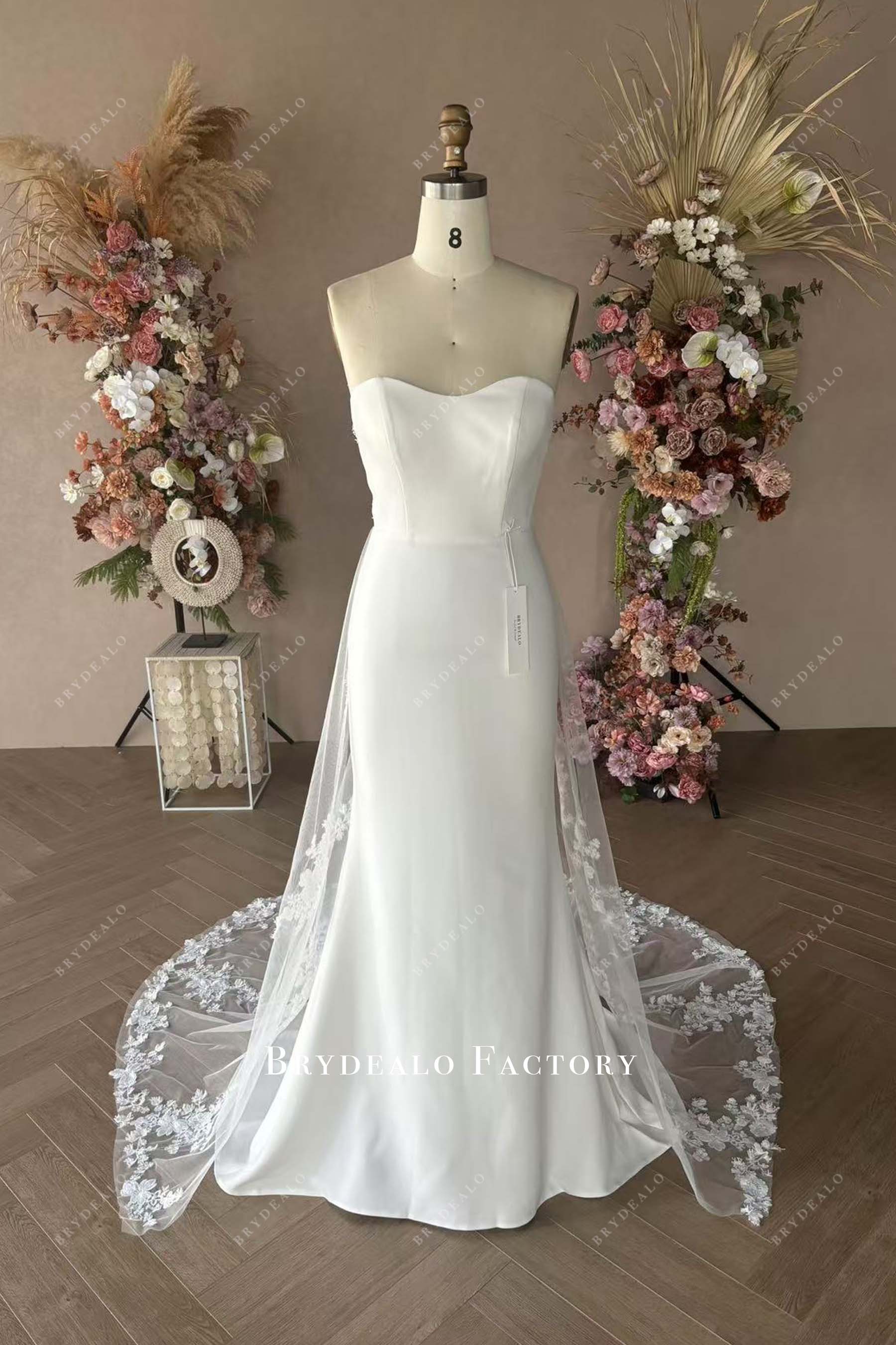 crepe strapless wedding dress