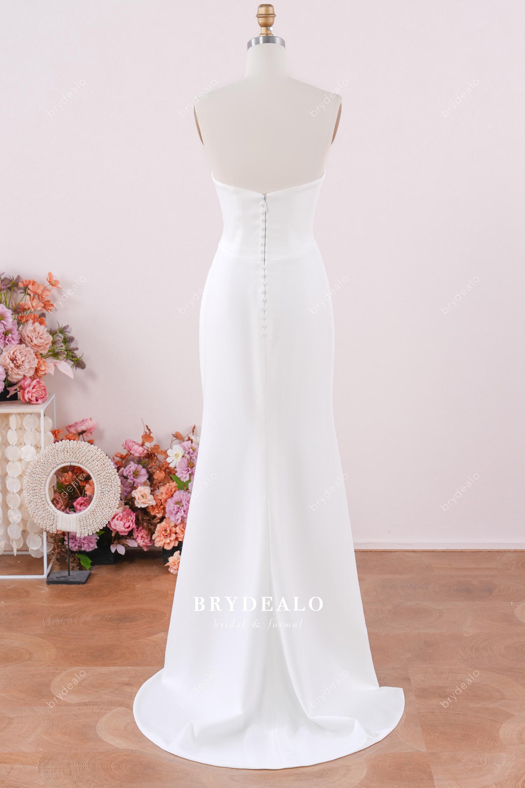 crepe sweep train wedding dress