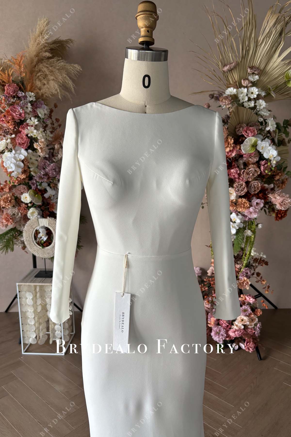 Private Label Crepe 3/4 Sleeves Custom Wedding Dress