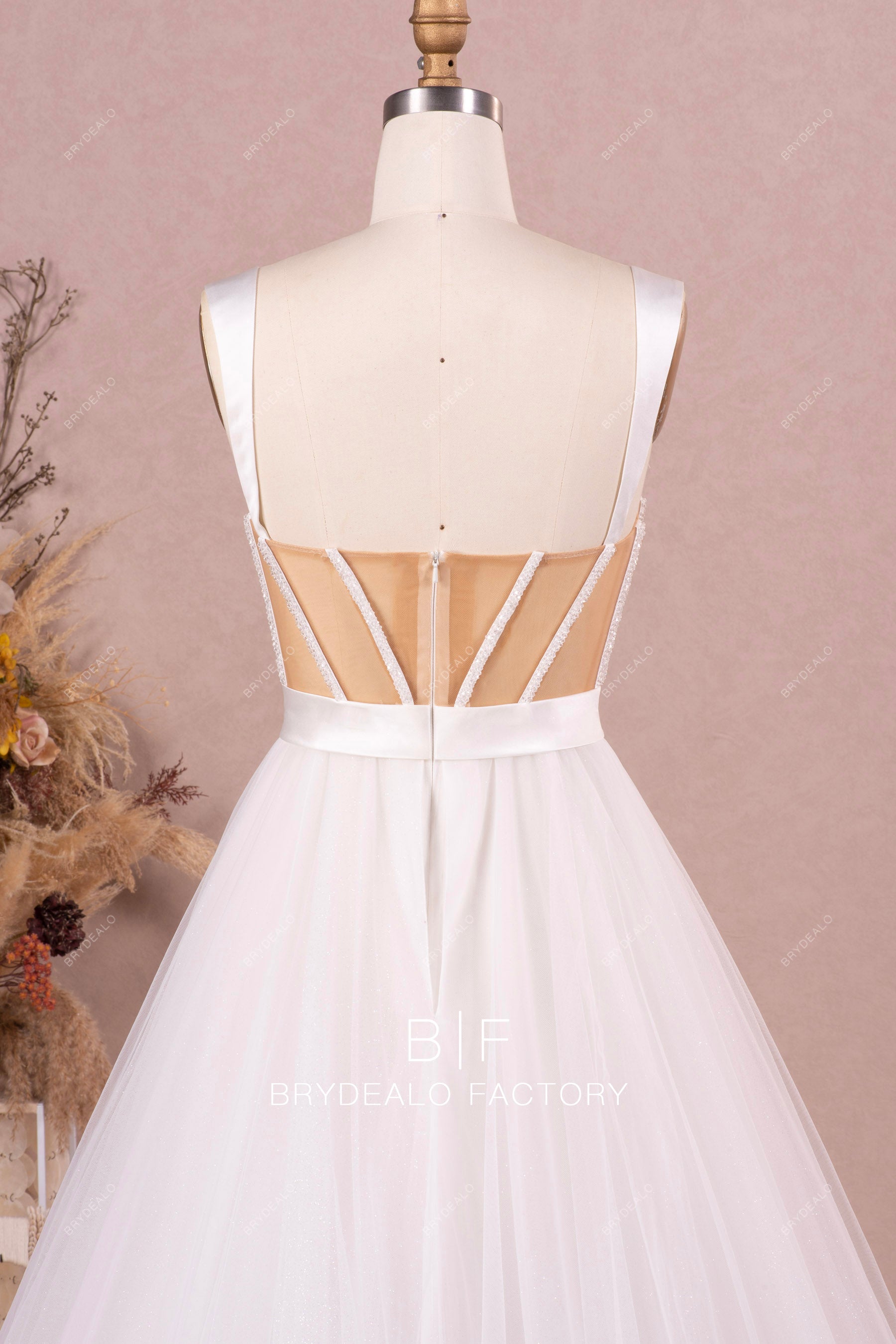 crystal boning illusion corset wedding dress