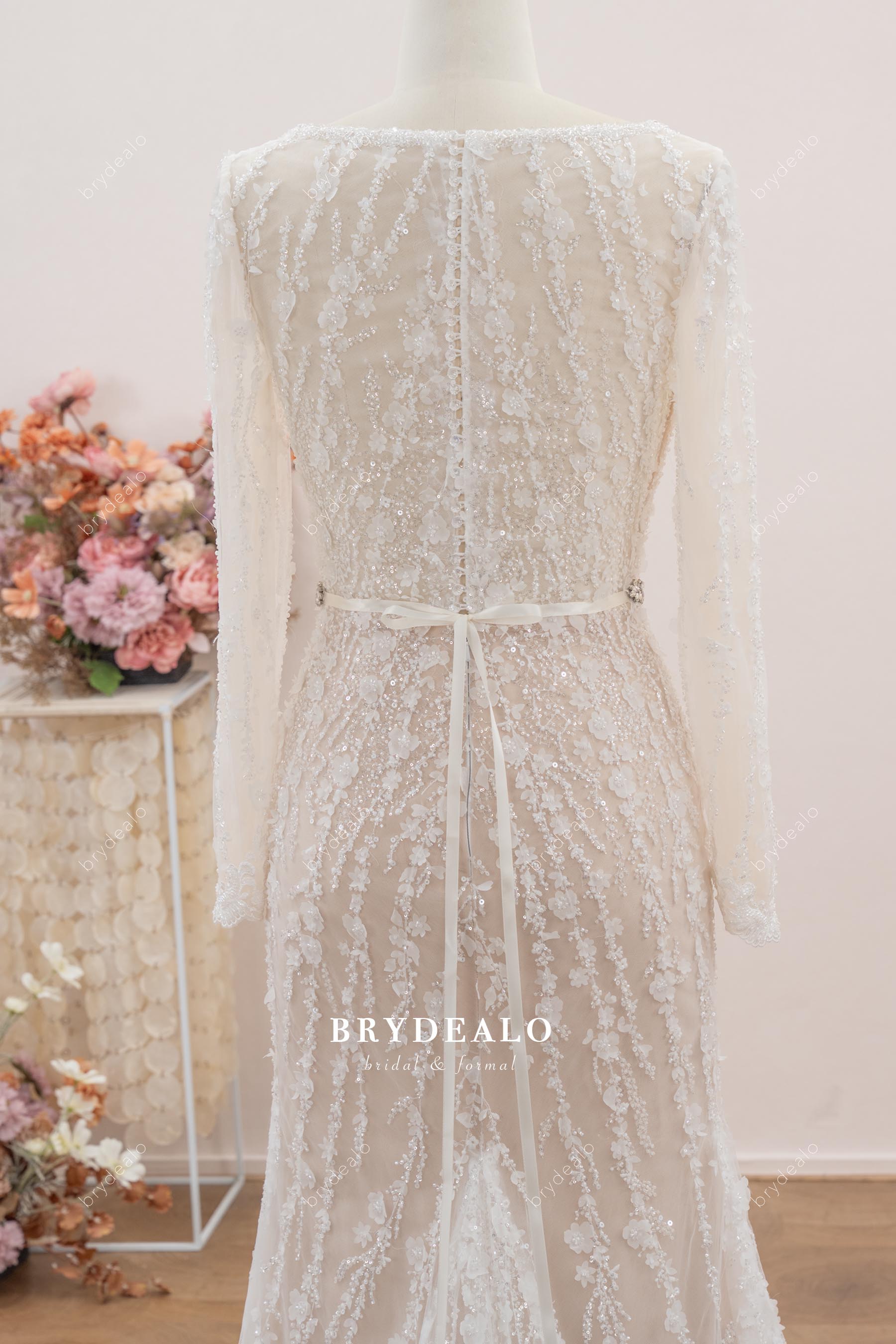 crystal buttoned back wedding dress