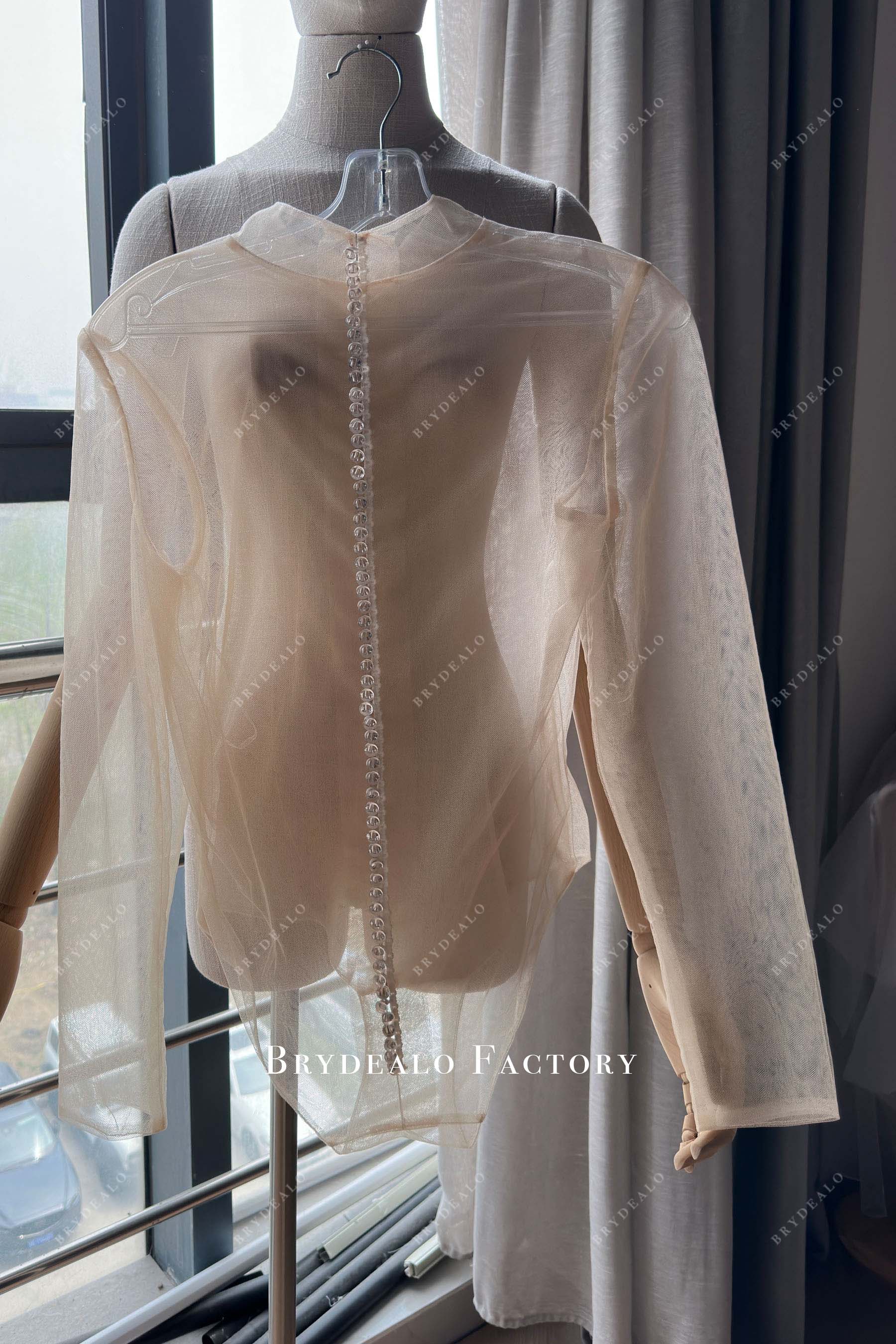 Private Label Nude Long Sleeves See-Through Bodysuit