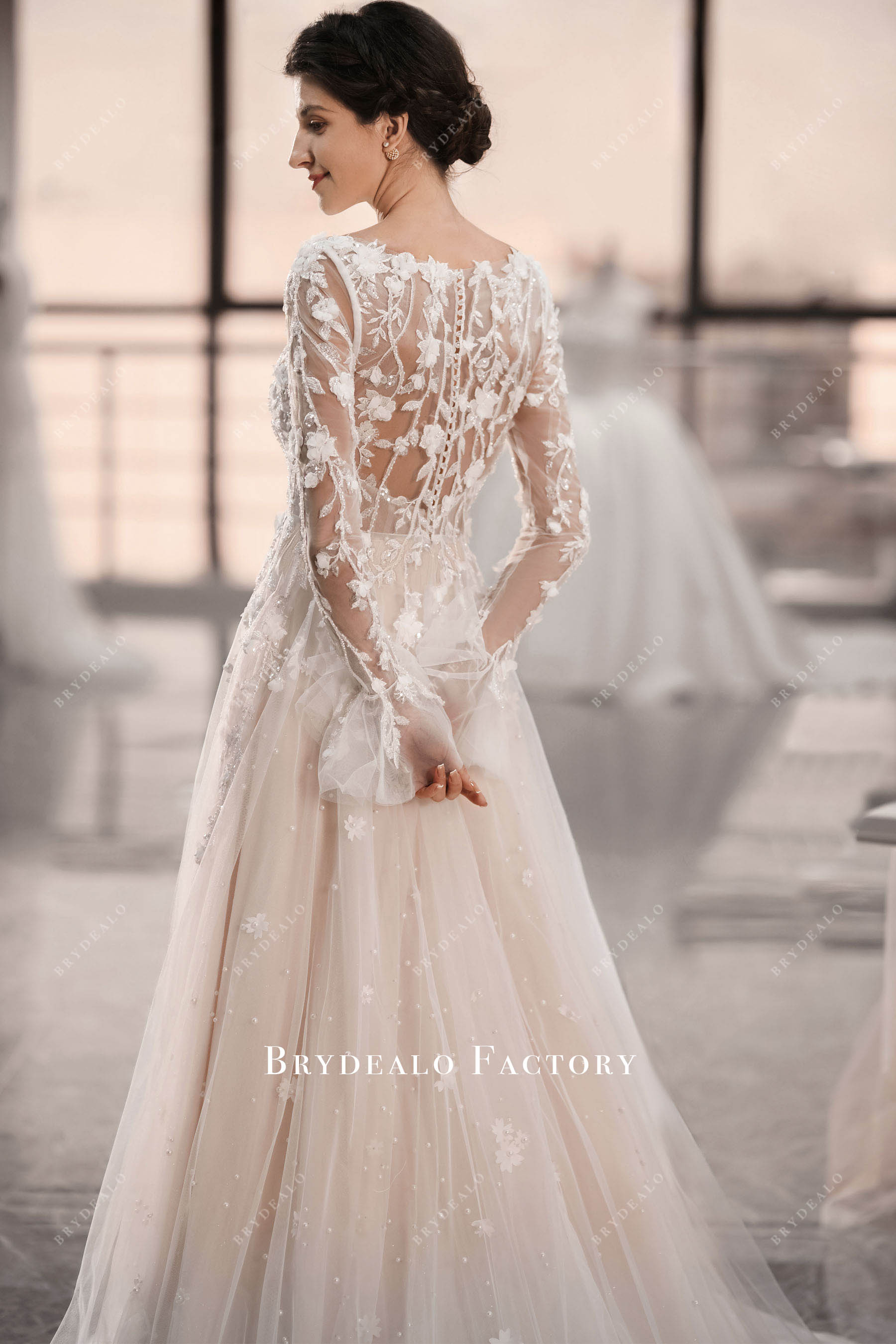 crystal illusion back wedding dress sample