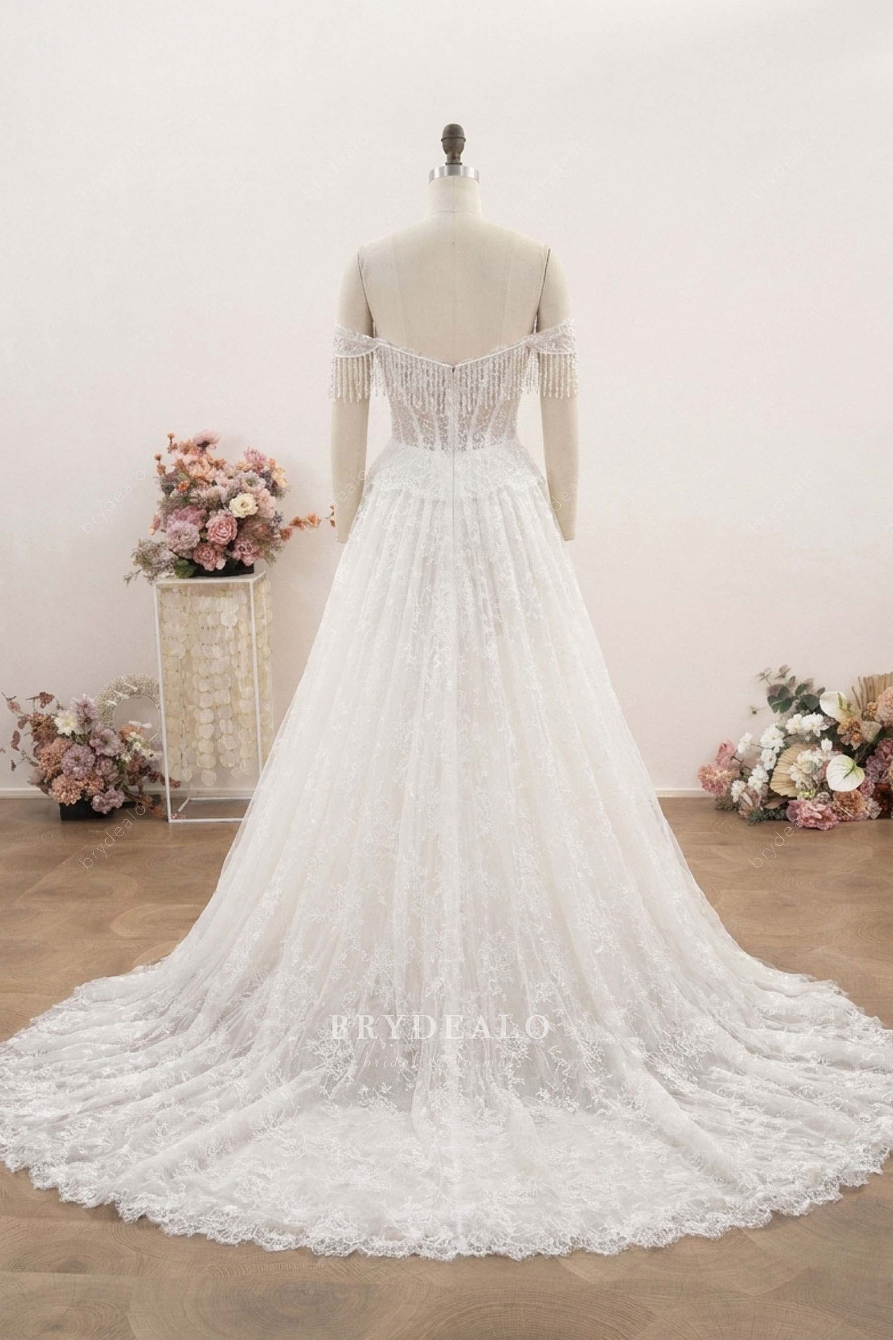crystal tassel off-shoulder wedding dress