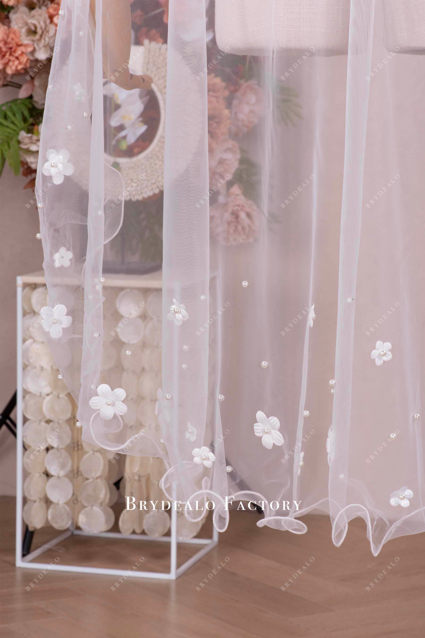 Ready To Ship | Two-Tier Flowers Pearls Pencil Edge Wedding Veil