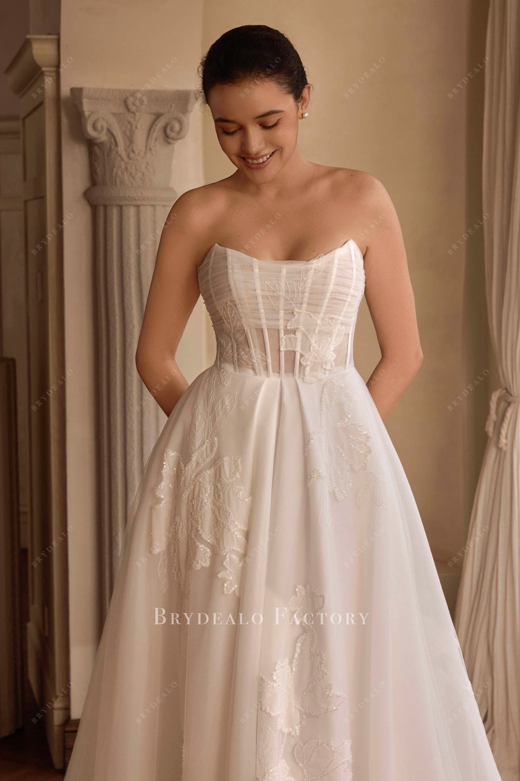 curve neck wedding dress