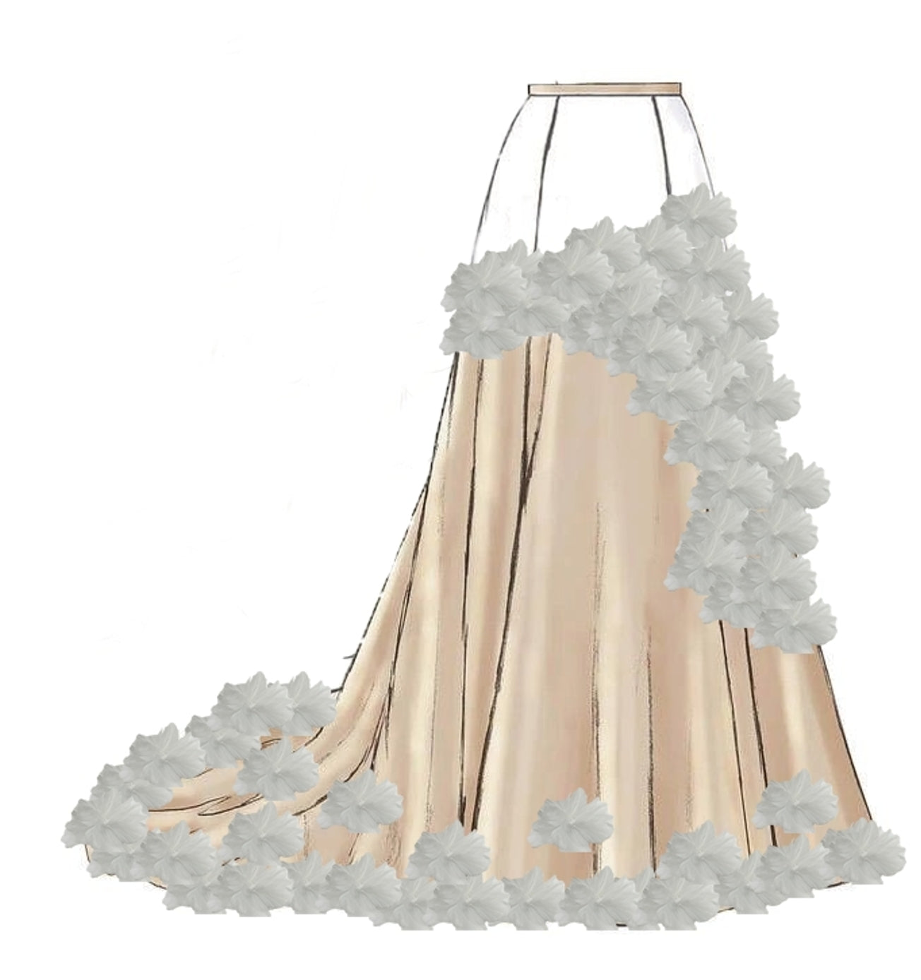 Custom Organza 3D Flowers A-line Tulle Skirt