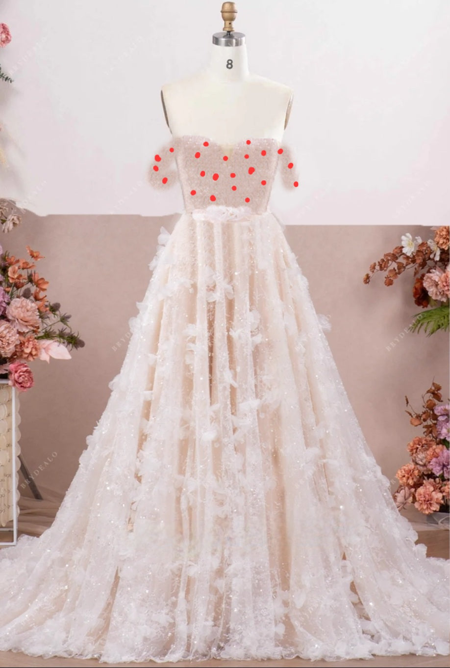 Custom 3D Lace Off Shoulder Corset Wedding Dress
