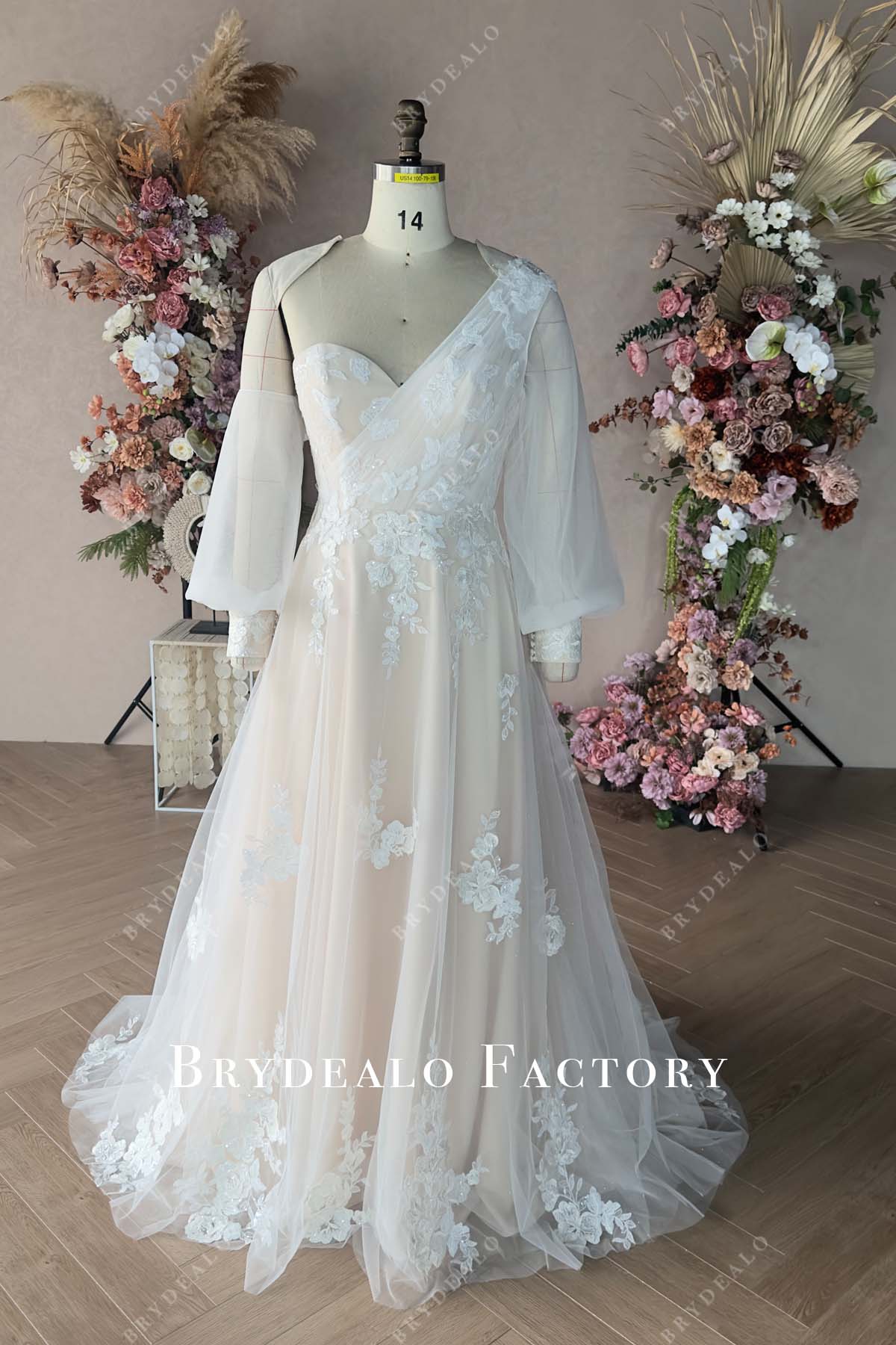 custom asymmetrial A-line wedding dress