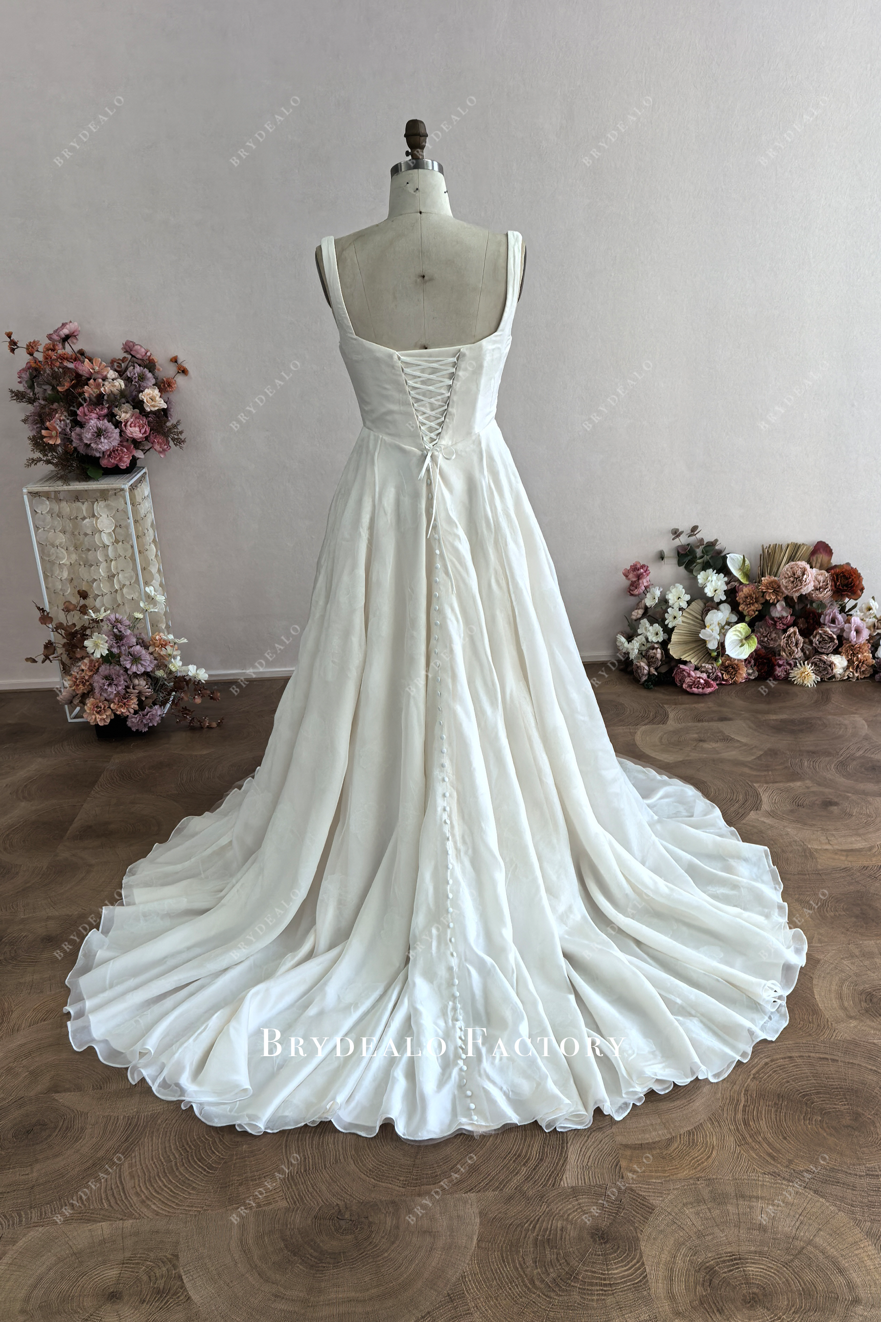 custom basque waistline A-line wedding dress