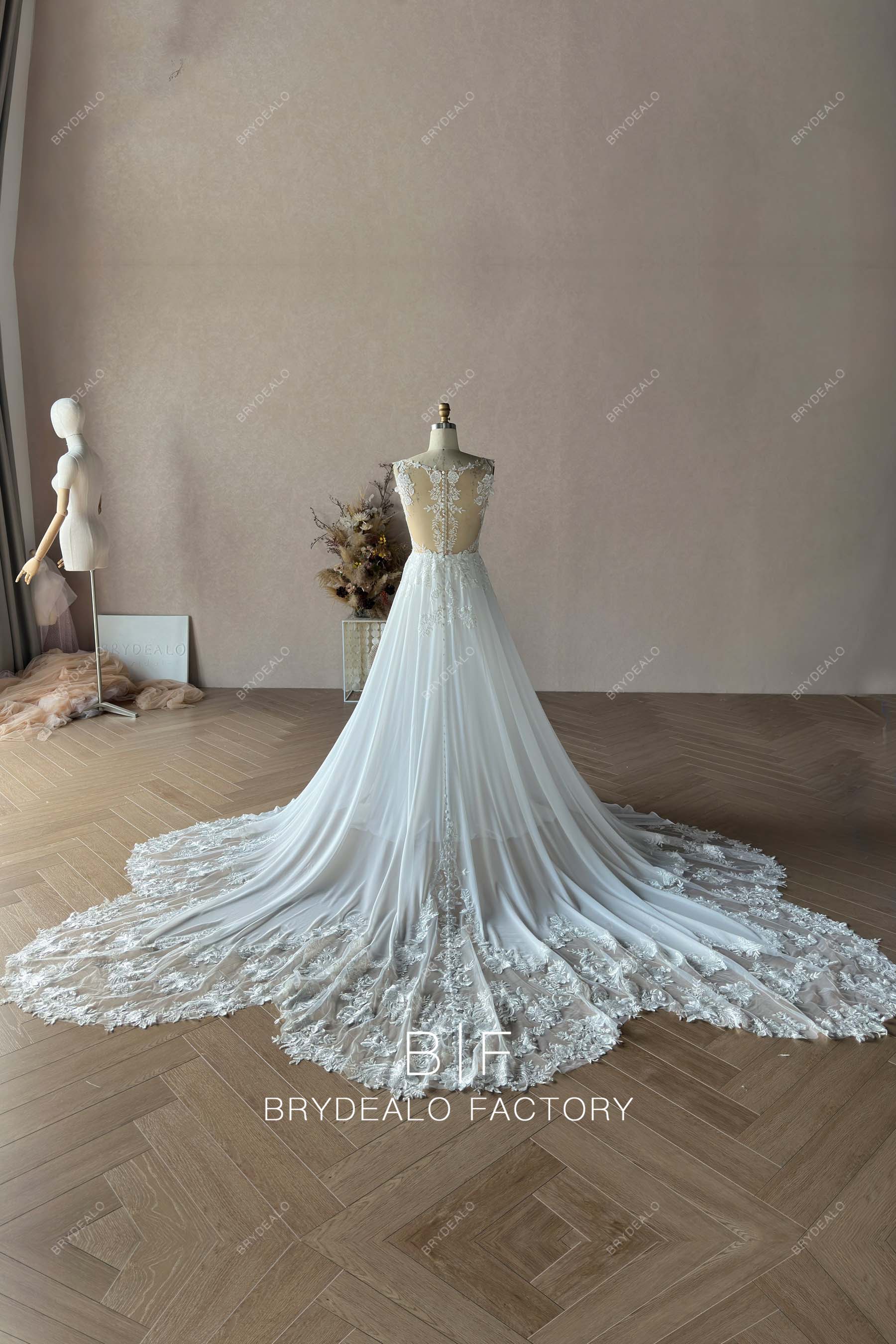 Private Label Illusion Back Chiffon A-line Wedding Dress