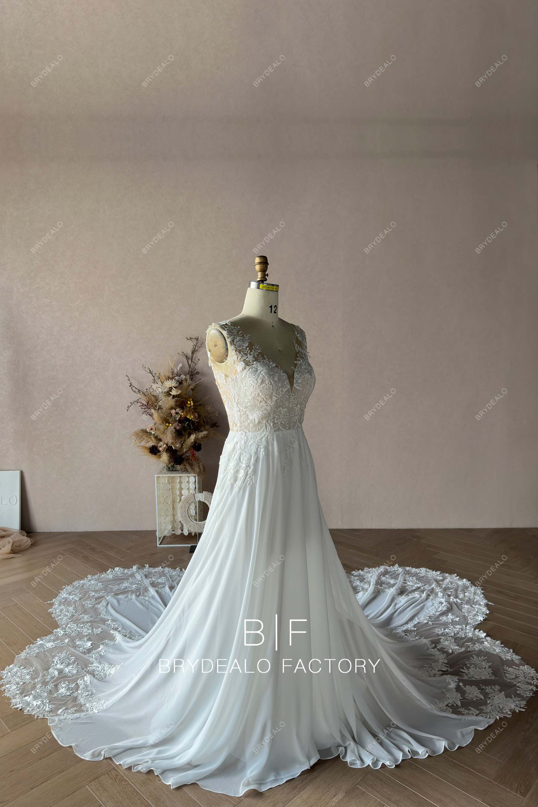 Private Label Boho Lace Chiffon A-line Wedding Dress