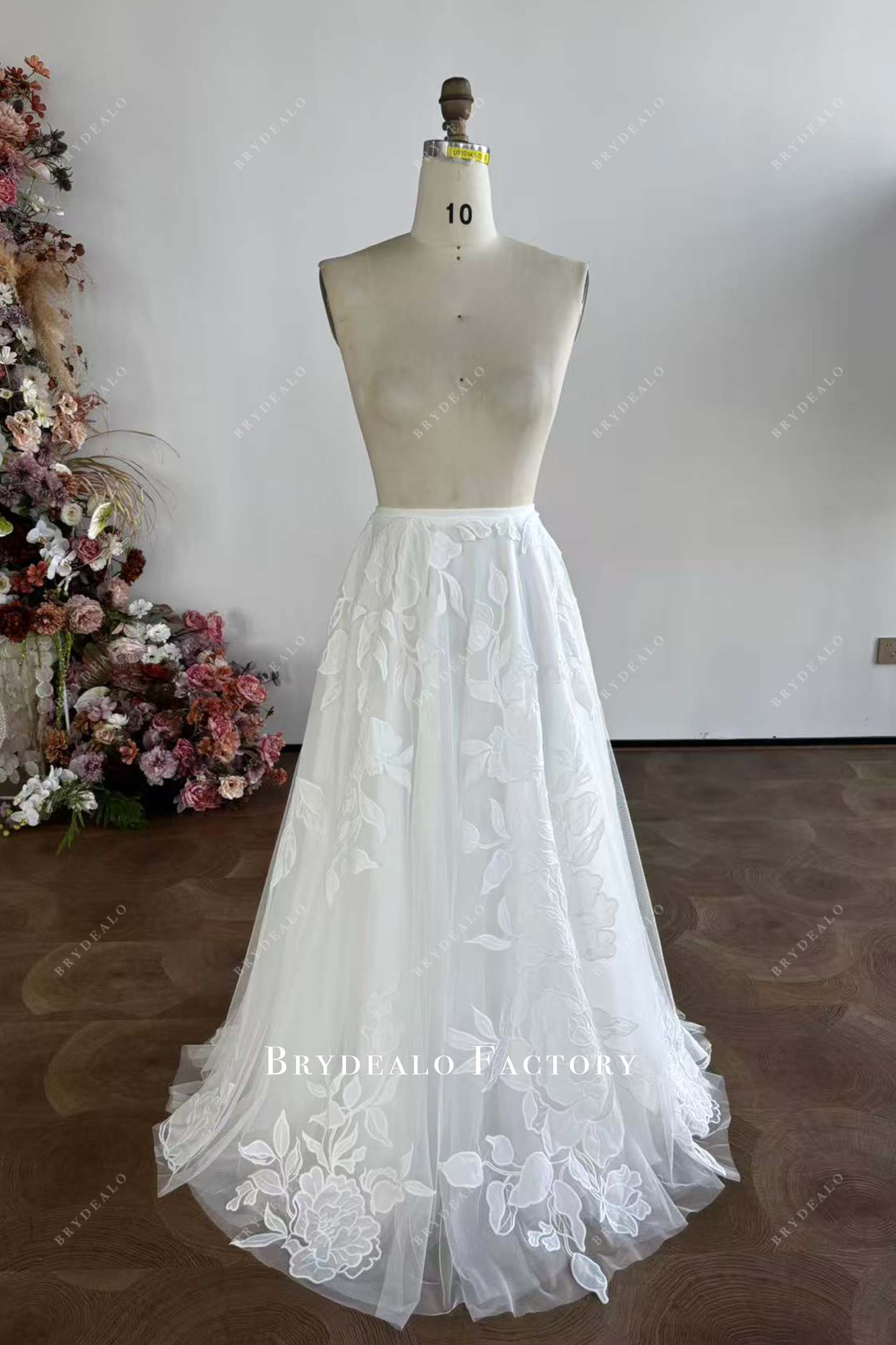custom floor length a-line crepe waistband bridal skirt