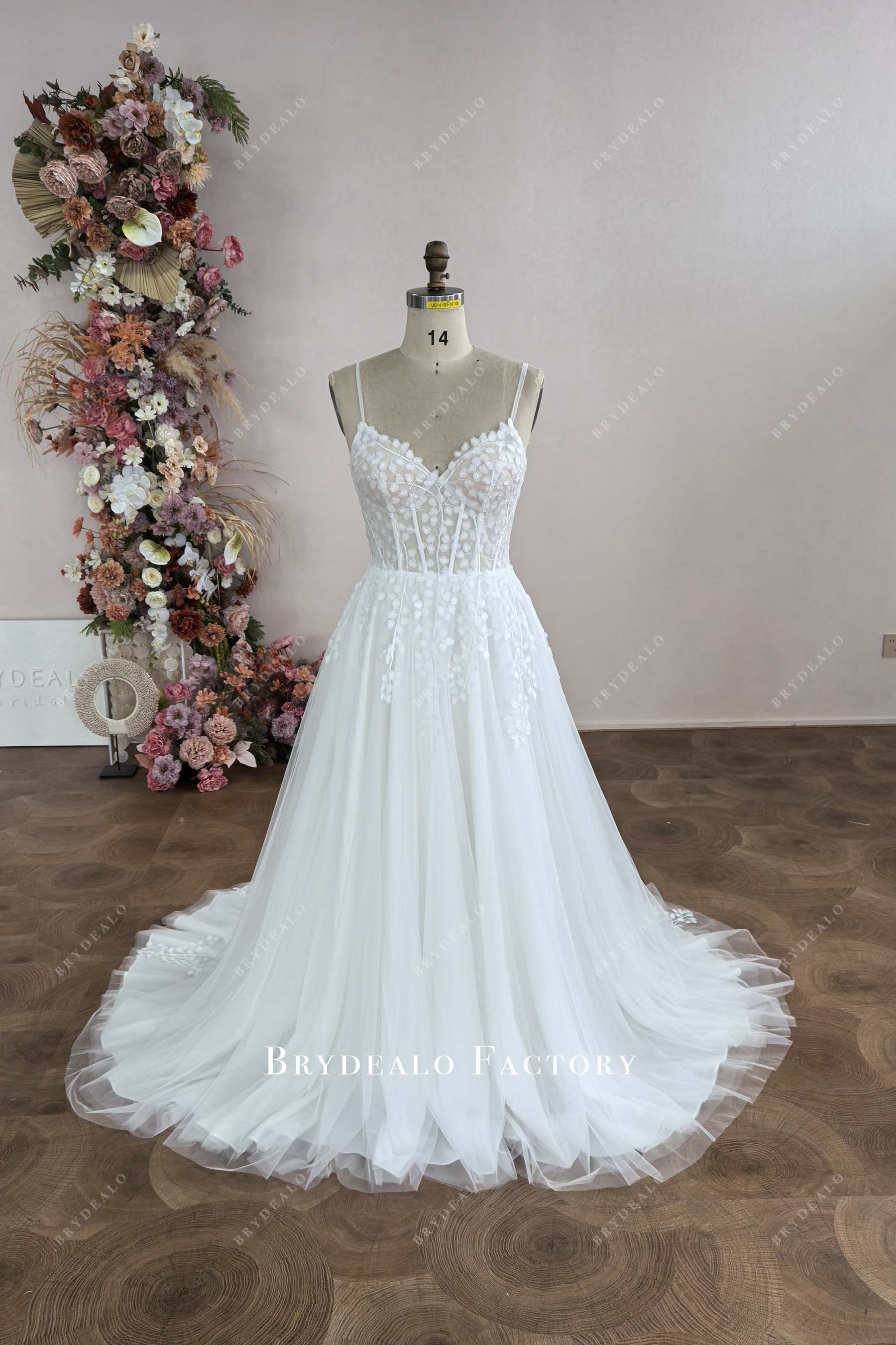 custom lace corset A-line wedding dress