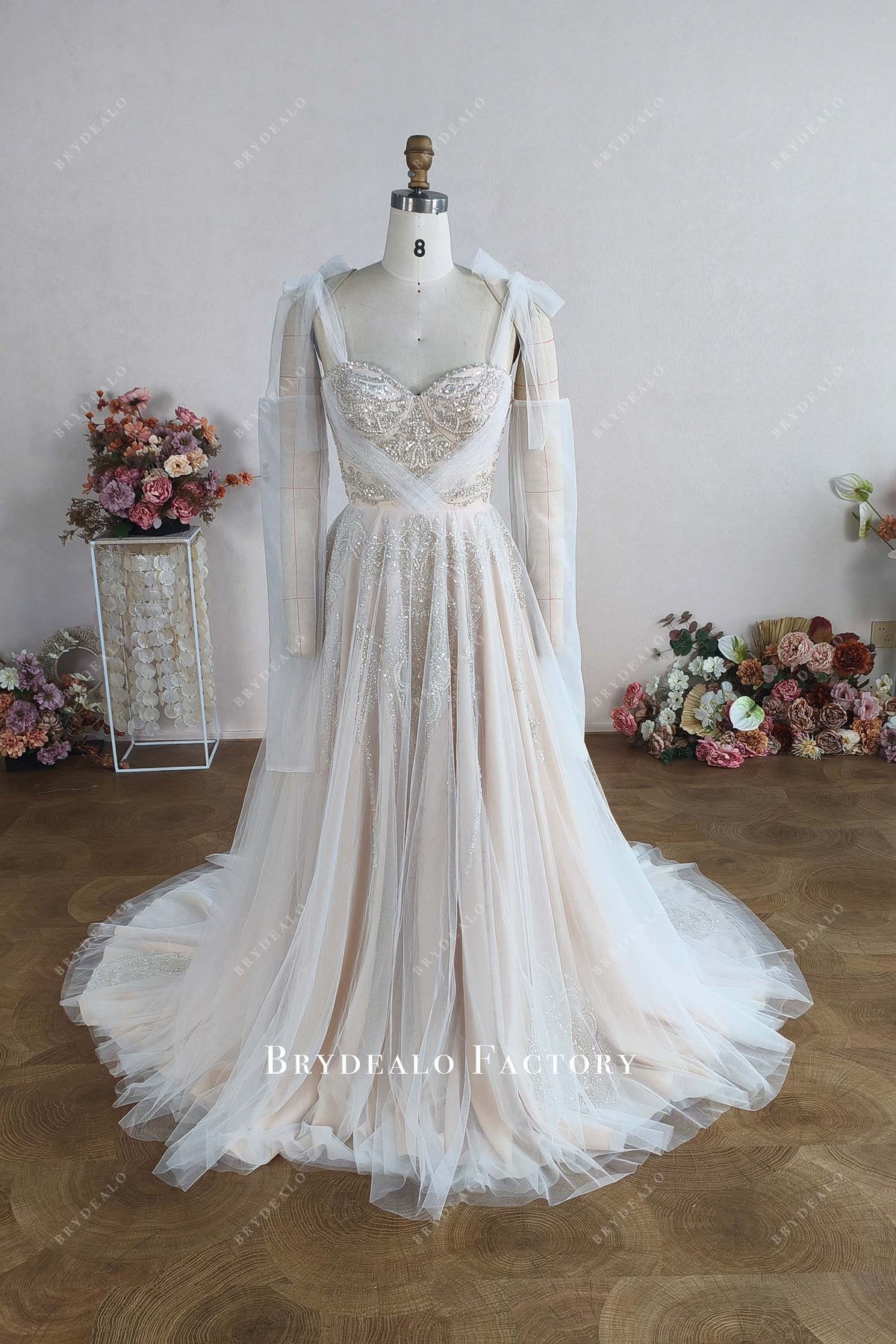 custom lace crisscross wedding dress