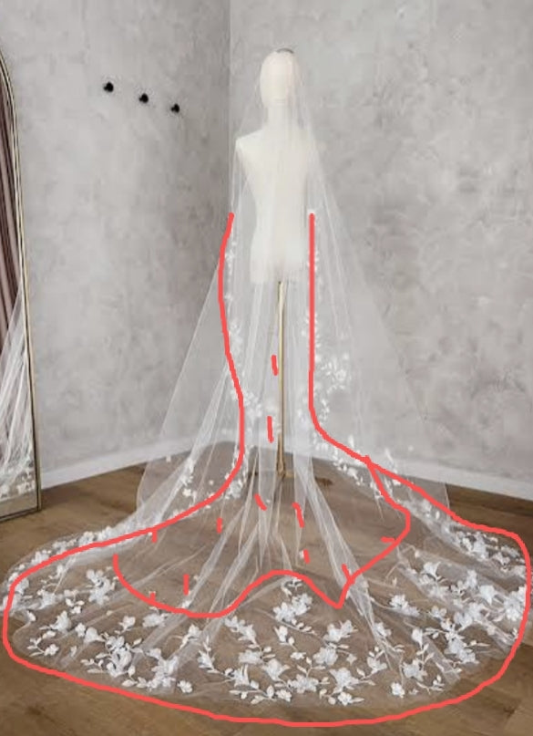 Custom Lace Cathedral Length Single Tier Wedding Veil