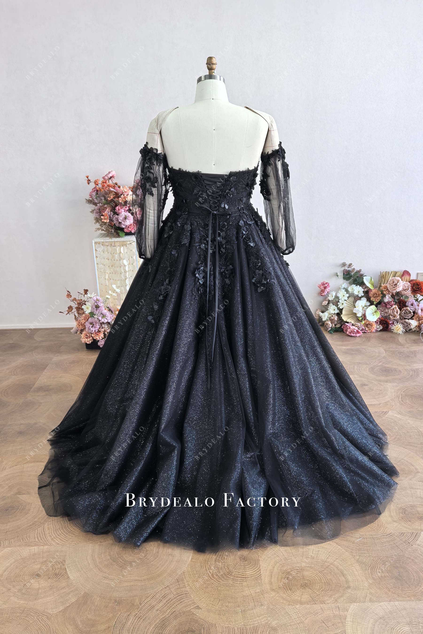 custom long sleeves lace tulle wedding dress
