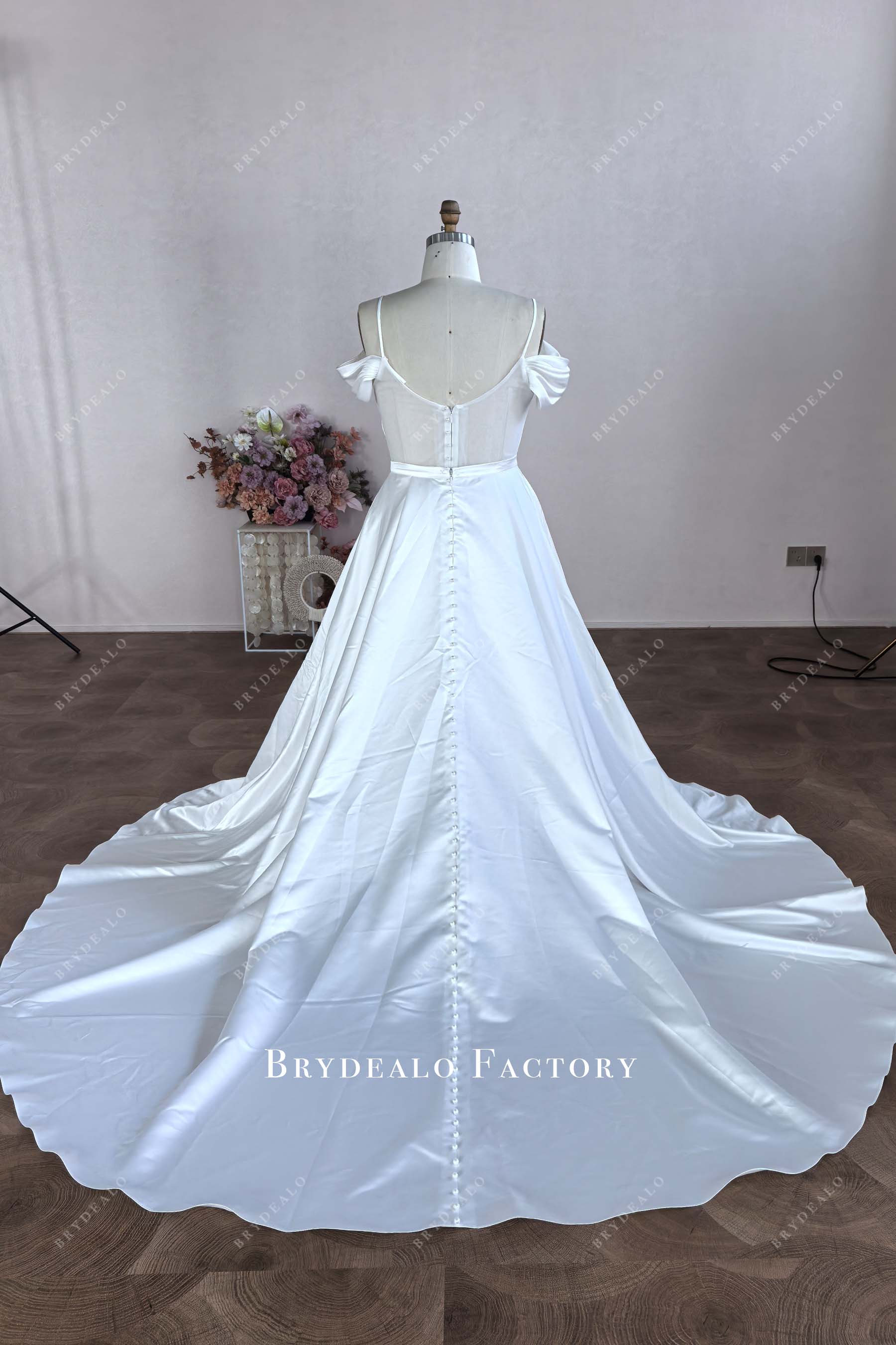 custom long train overskirt wedding gown