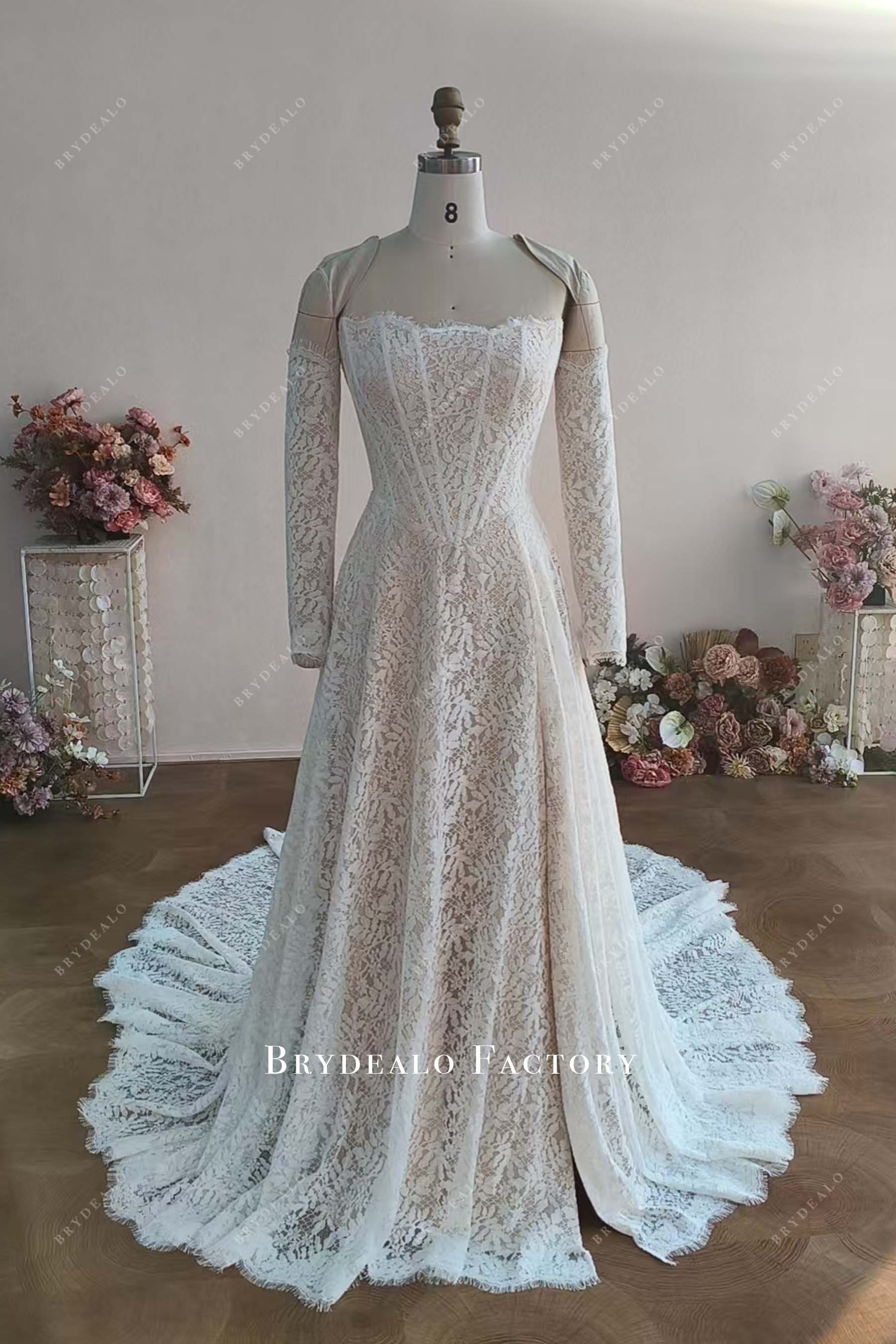 Custom Off Shoulder Lace A-line Wedding Dress 