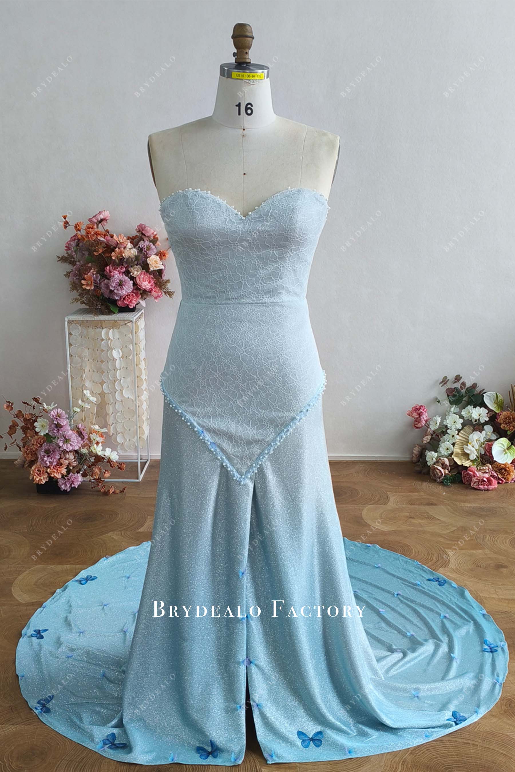 custom ombre strapless glitter wedding dress