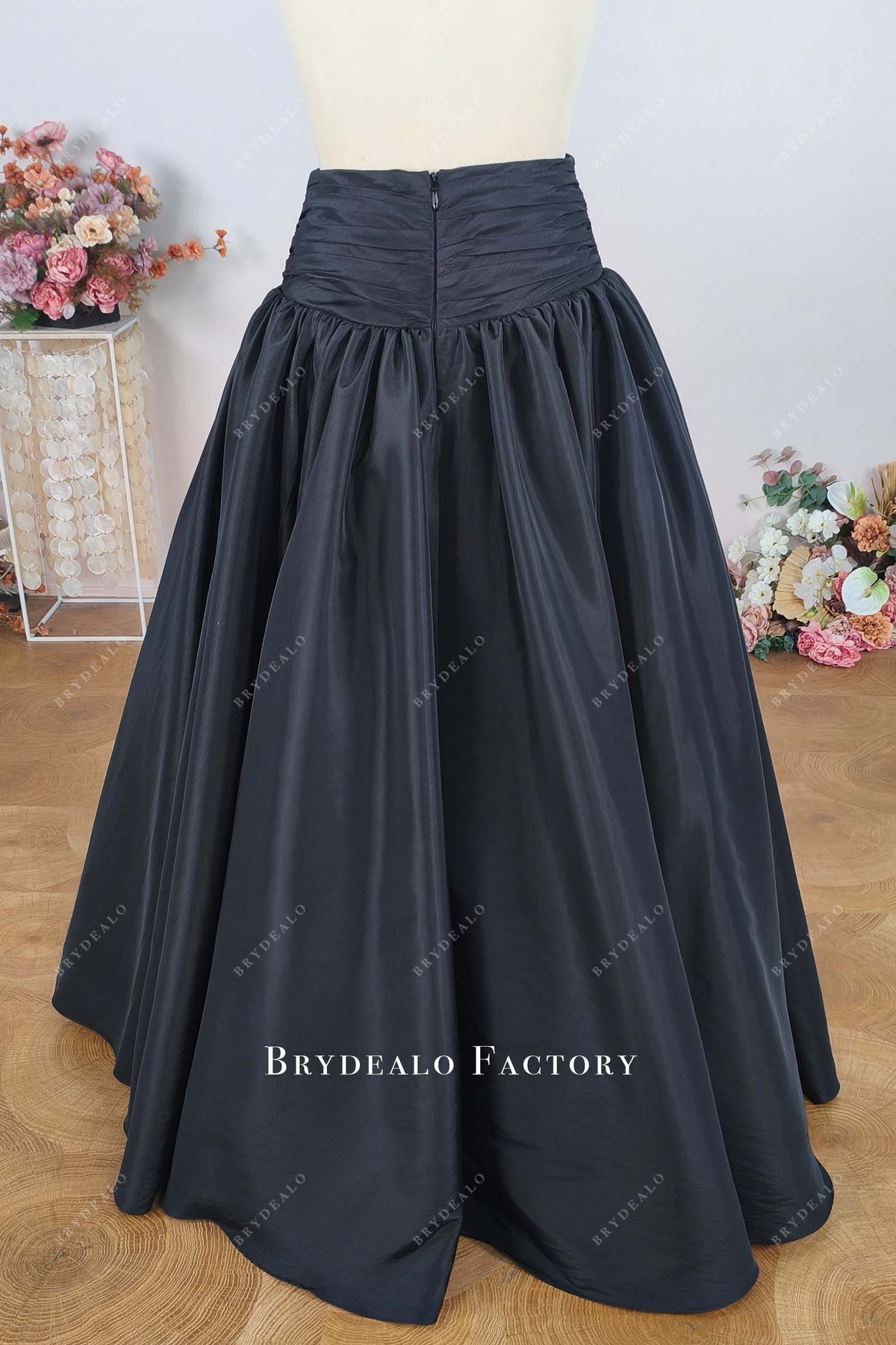custom ruched wide waistband taffeta skirt