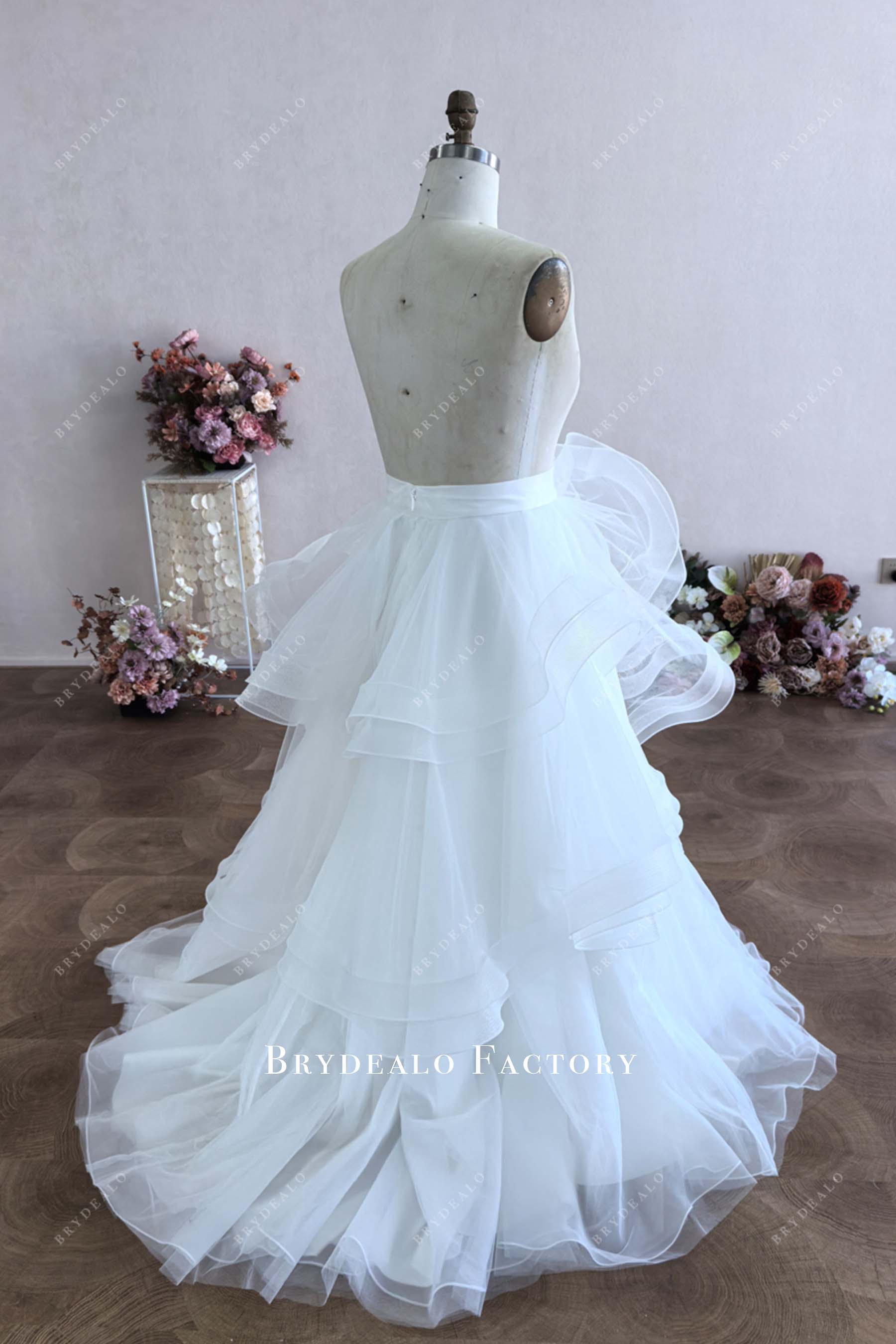 custom ruffled tulle court train skirt