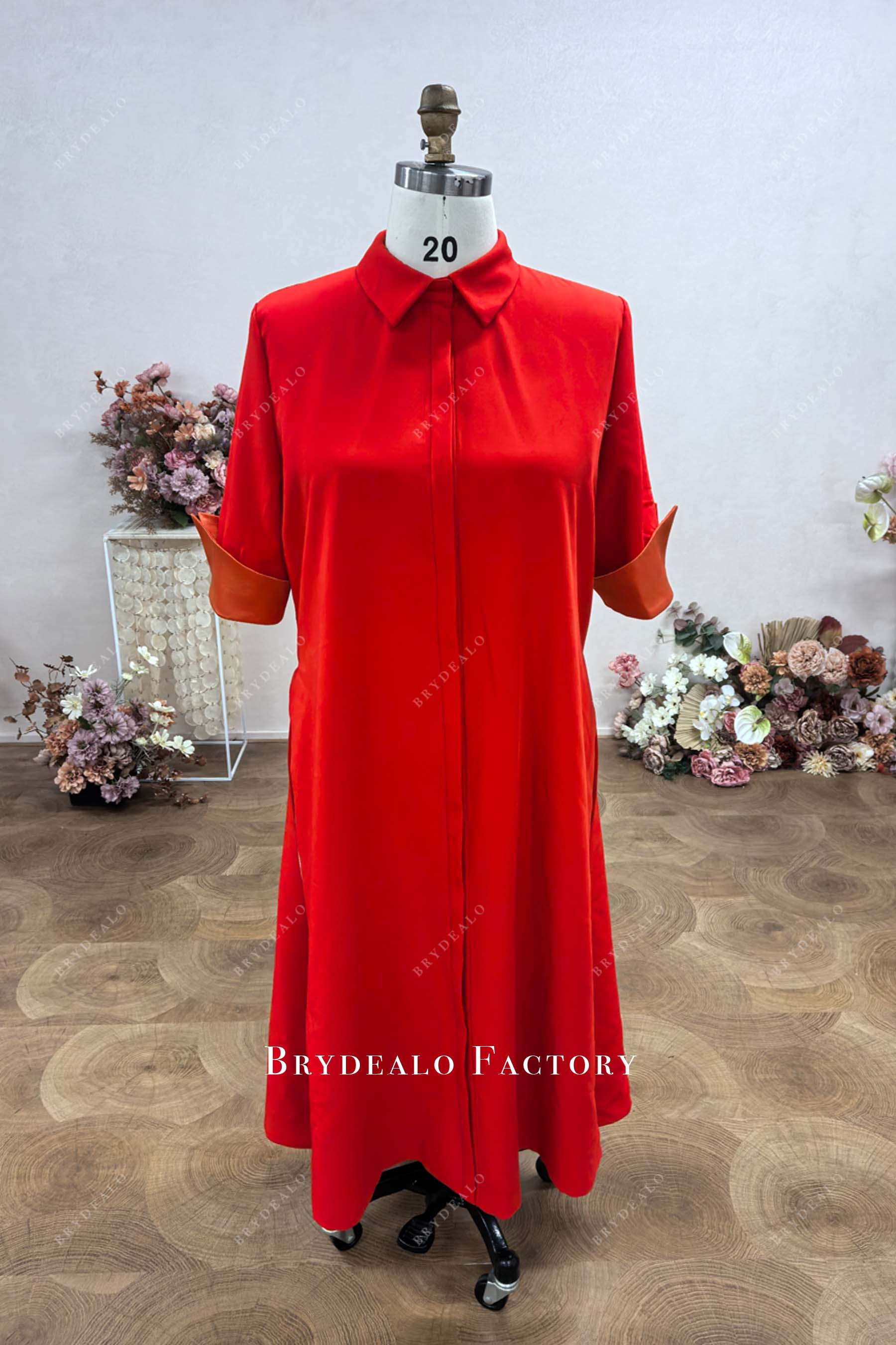 Custom Tangerine Crepe Shirt Dress Kaftan
