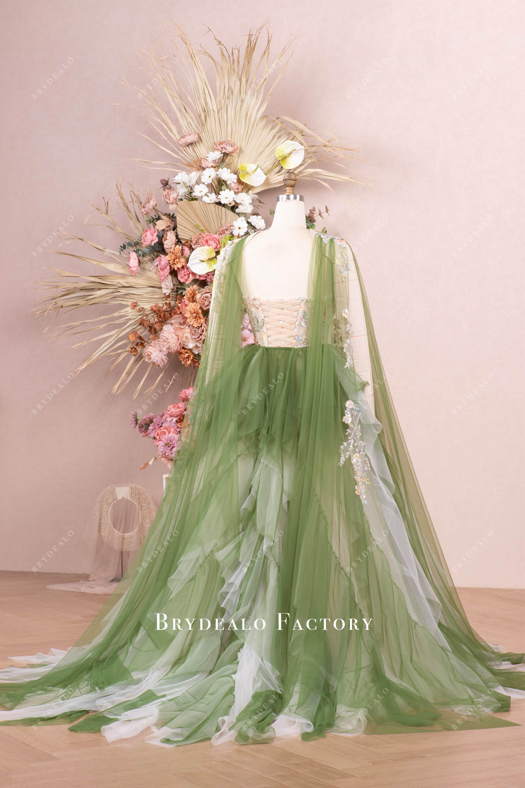 custom shoulder panel bridal gown