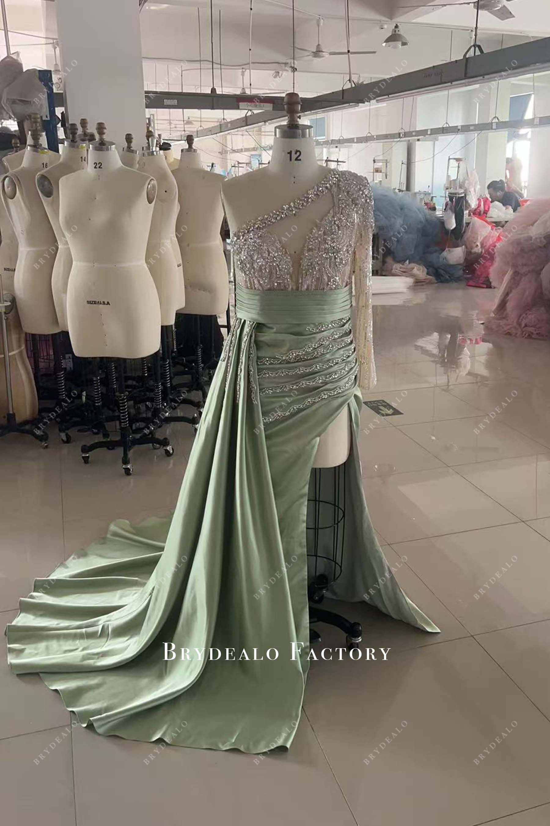 custom silver rhinestone dusty sage mermaid dress